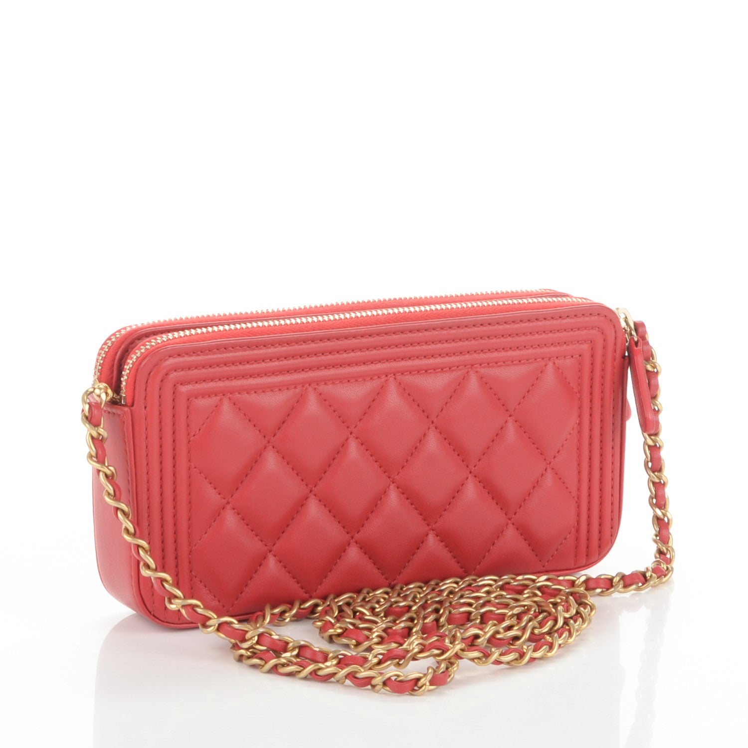 Chanel Lambskin Quilted Small Boy Clutch With Chain Red 3 of 8