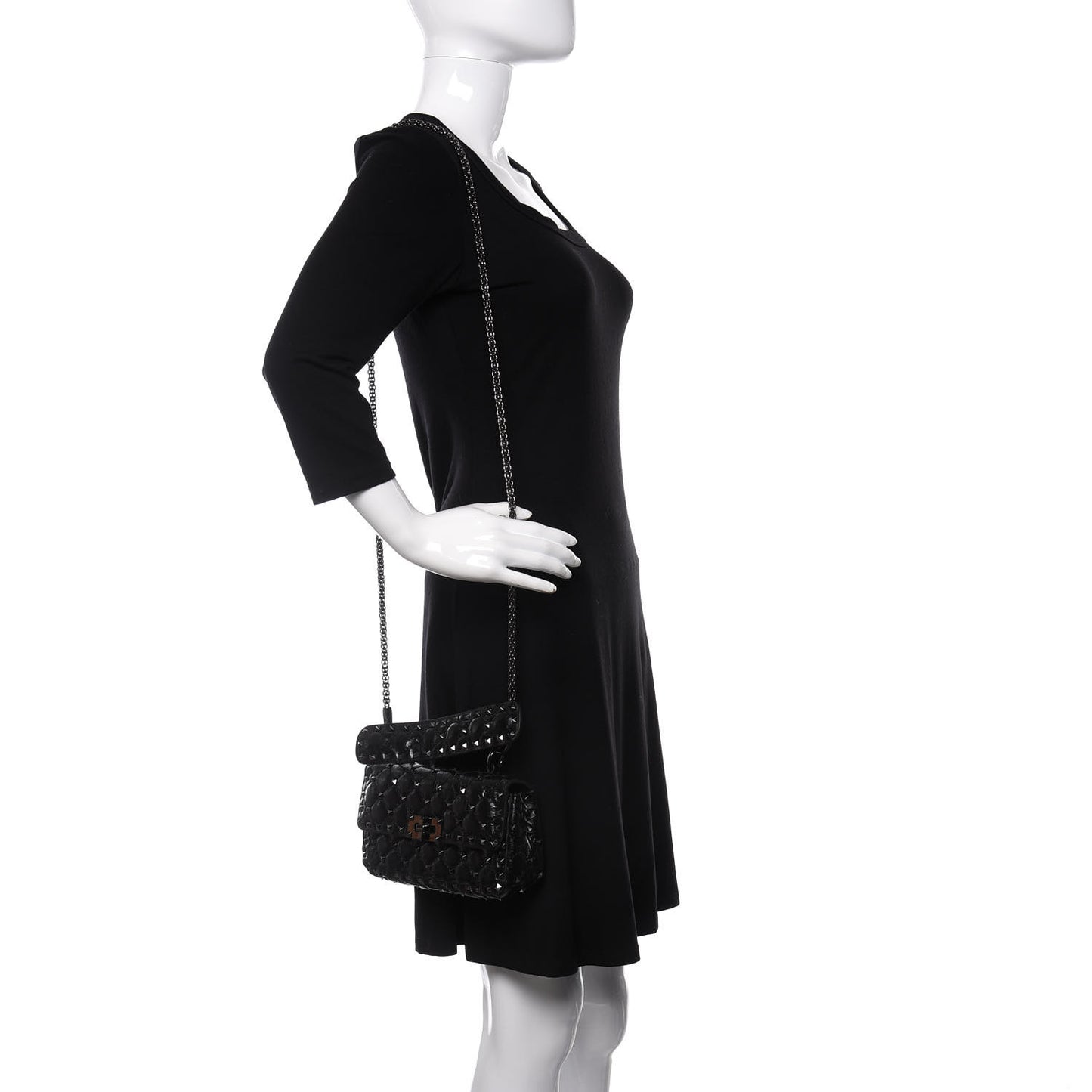 Craquele Nappa Small Rockstud Spike Shoulder Bag Black
