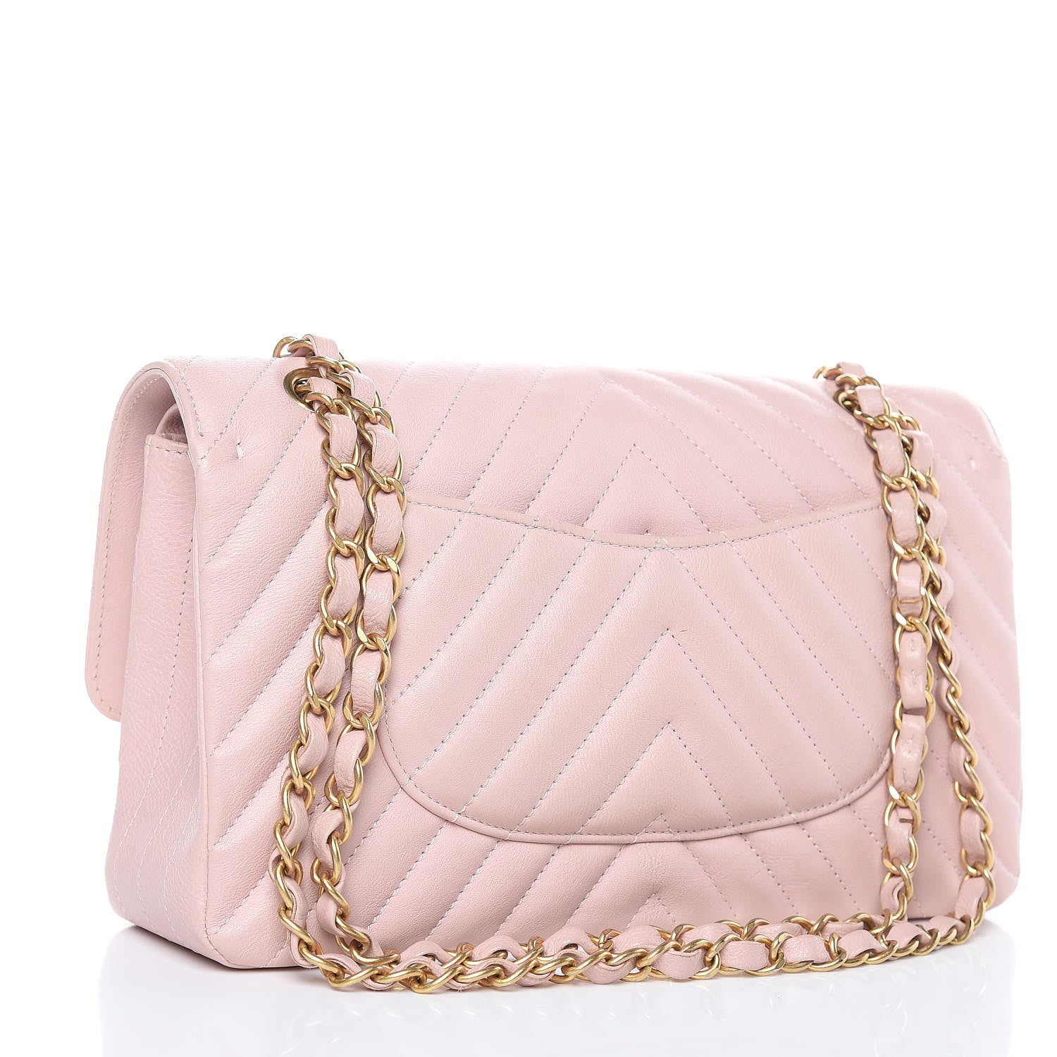 Chanel Calfskin Chevron Quilted Medium Double Flap Light Pink 3 of 15