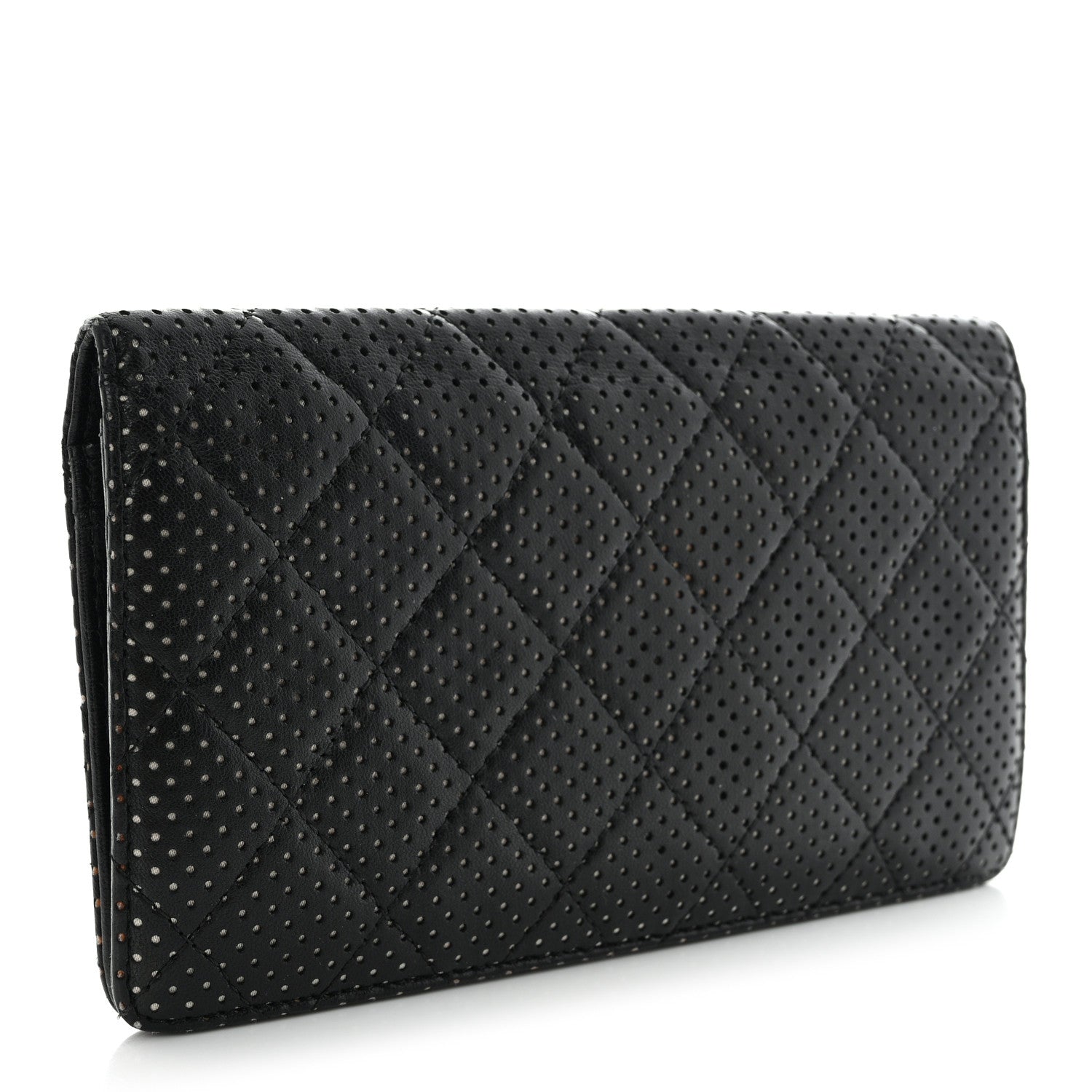 Chanel Lambskin Perforated Yen Wallet Black 3 of 14