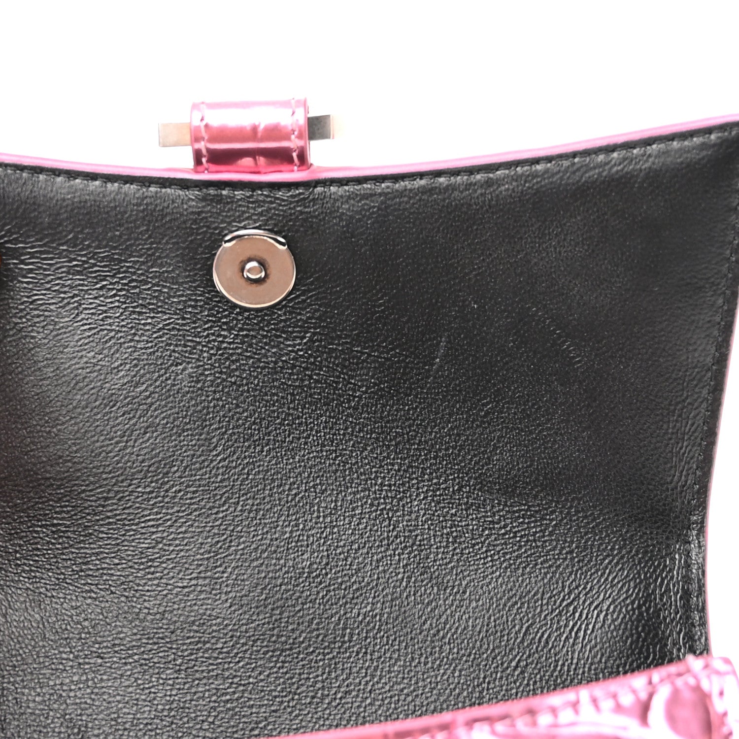 Balenciaga Metallic Shiny Calfskin Crocodile Embossed Hourglass Top Handle Bag XS Pink 10 of 11