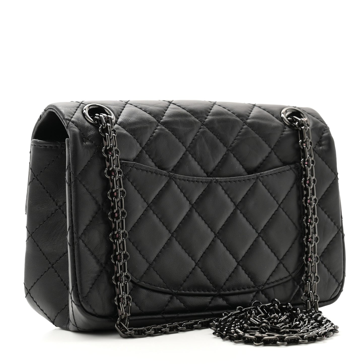 Aged Calfskin Quilted 2.55 Reissue Mini Flap So Black
