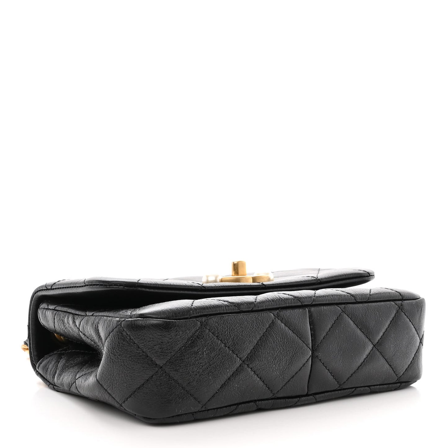 Glazed Calfskin Quilted Mini Pearl Side Flap Black