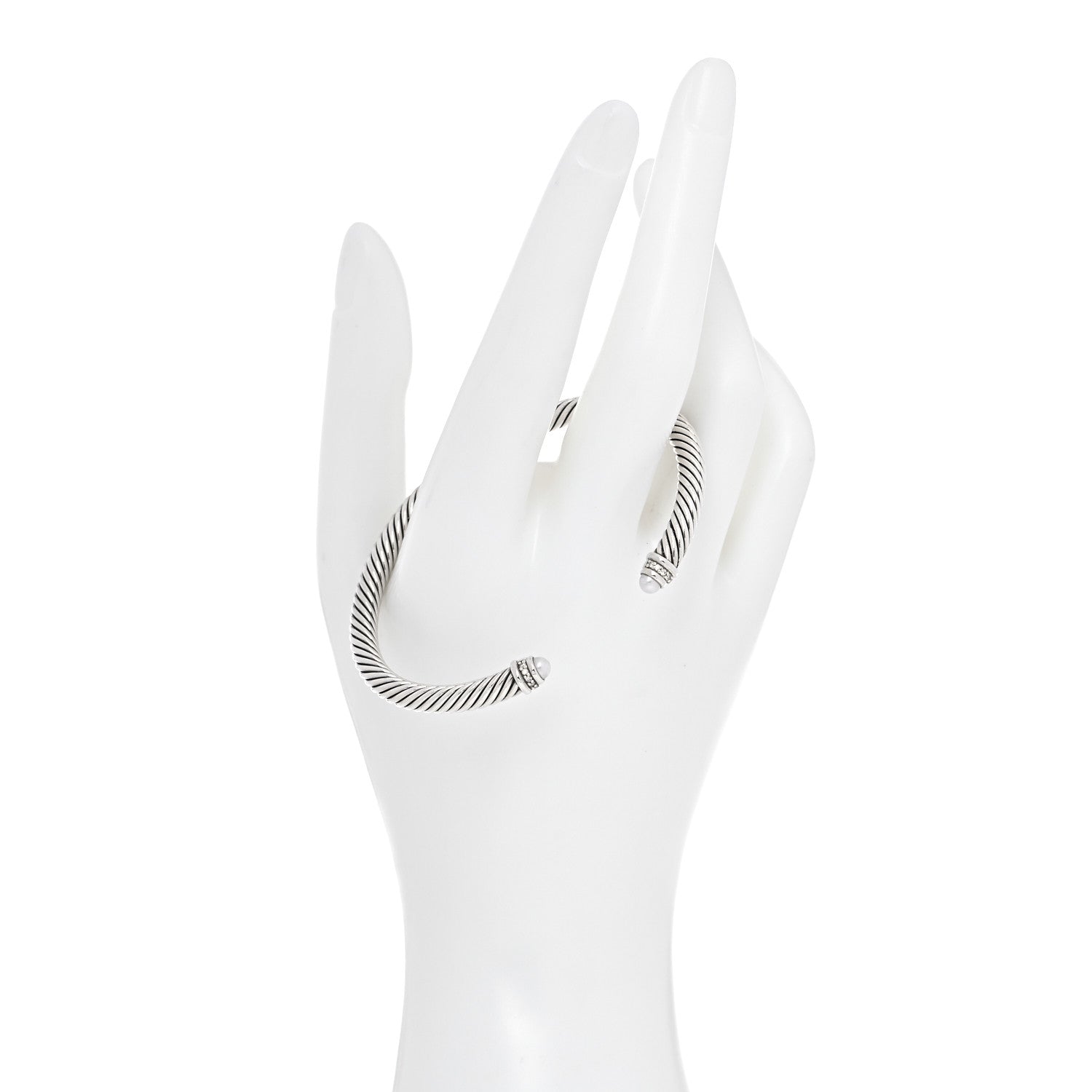 David Yurman Sterling Silver Diamond Pearl 5mm Cable Classics Bracelet 2 of 4