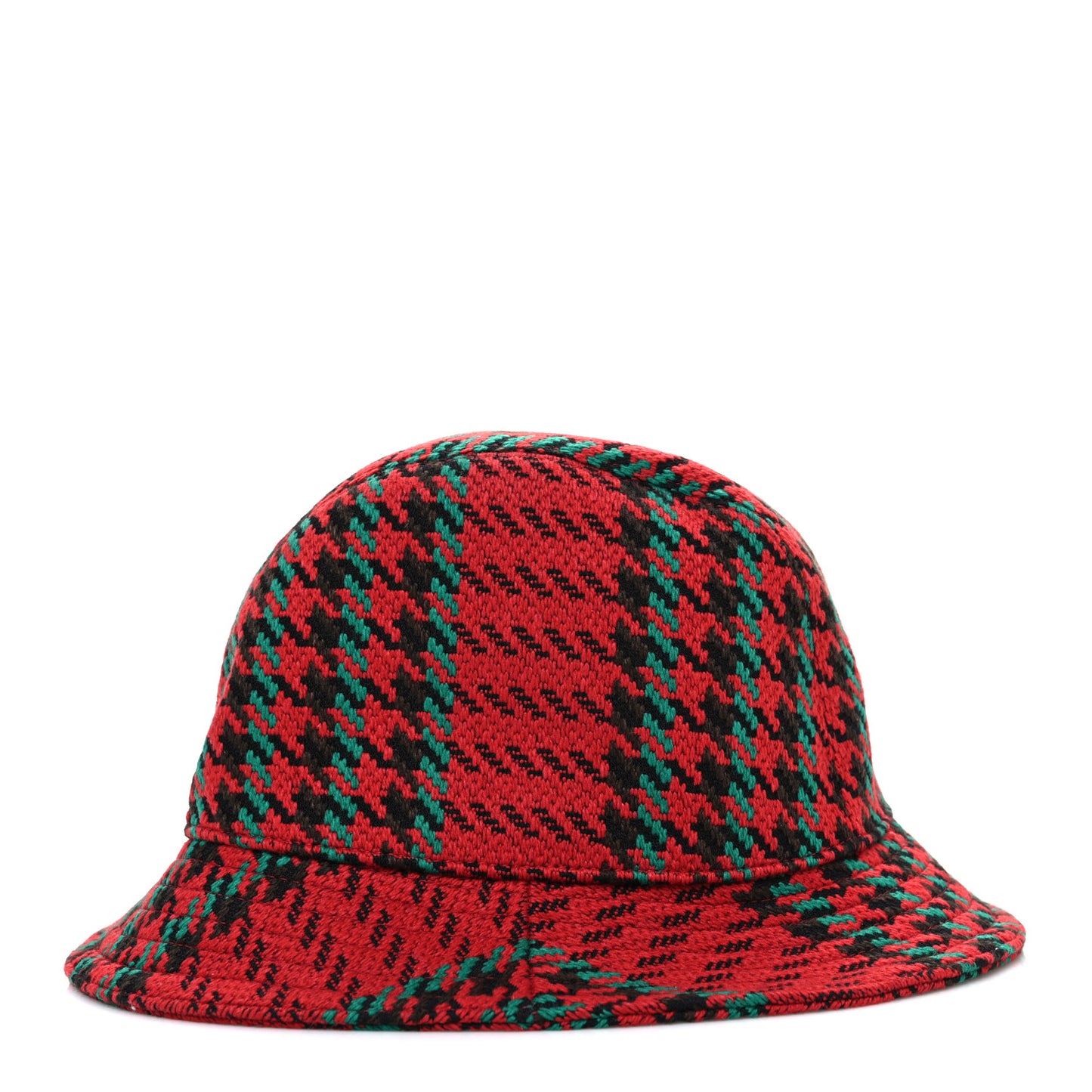 Tweed Wool Houndstooth Interlocking G Bucket Hat M Red Green