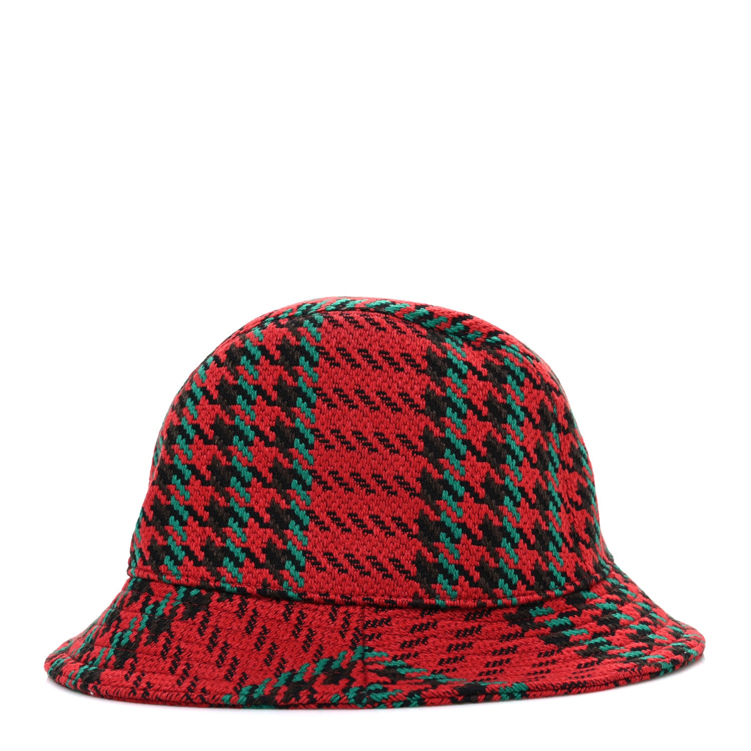 Gucci Tweed Wool Houndstooth Interlocking G Bucket Hat M Red Green 6 of 8