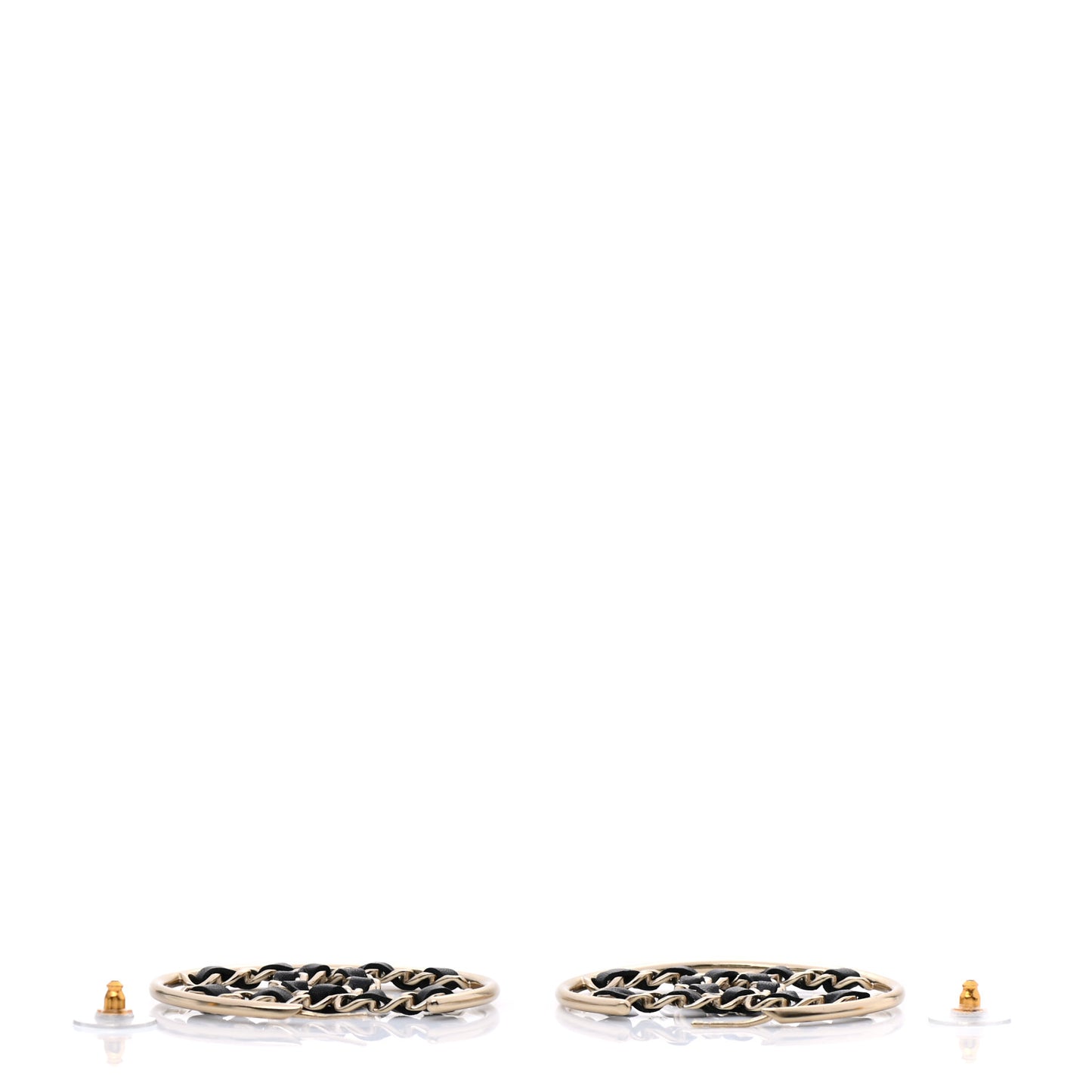 Lambskin CC Chain Hoop Earrings Black Gold