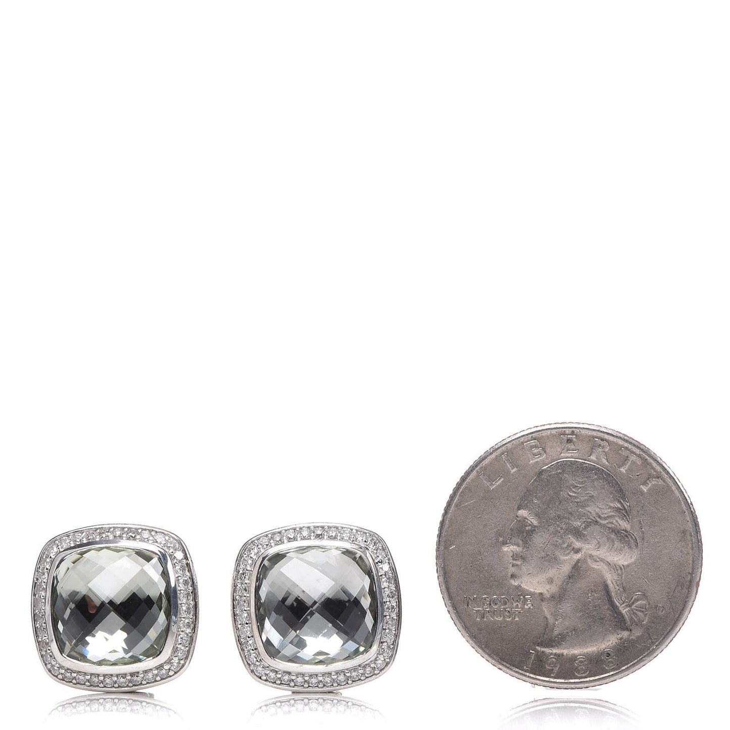 Sterling Silver Diamond Prasiolite 11mm Albion Earrings