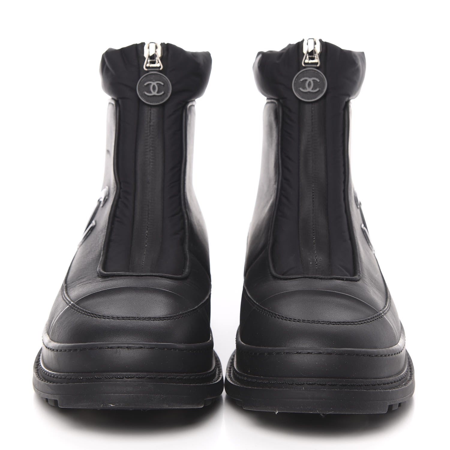 Chanel Calfskin Nylon CC Ankle Snow Boots 35.5 Black 2 of 8