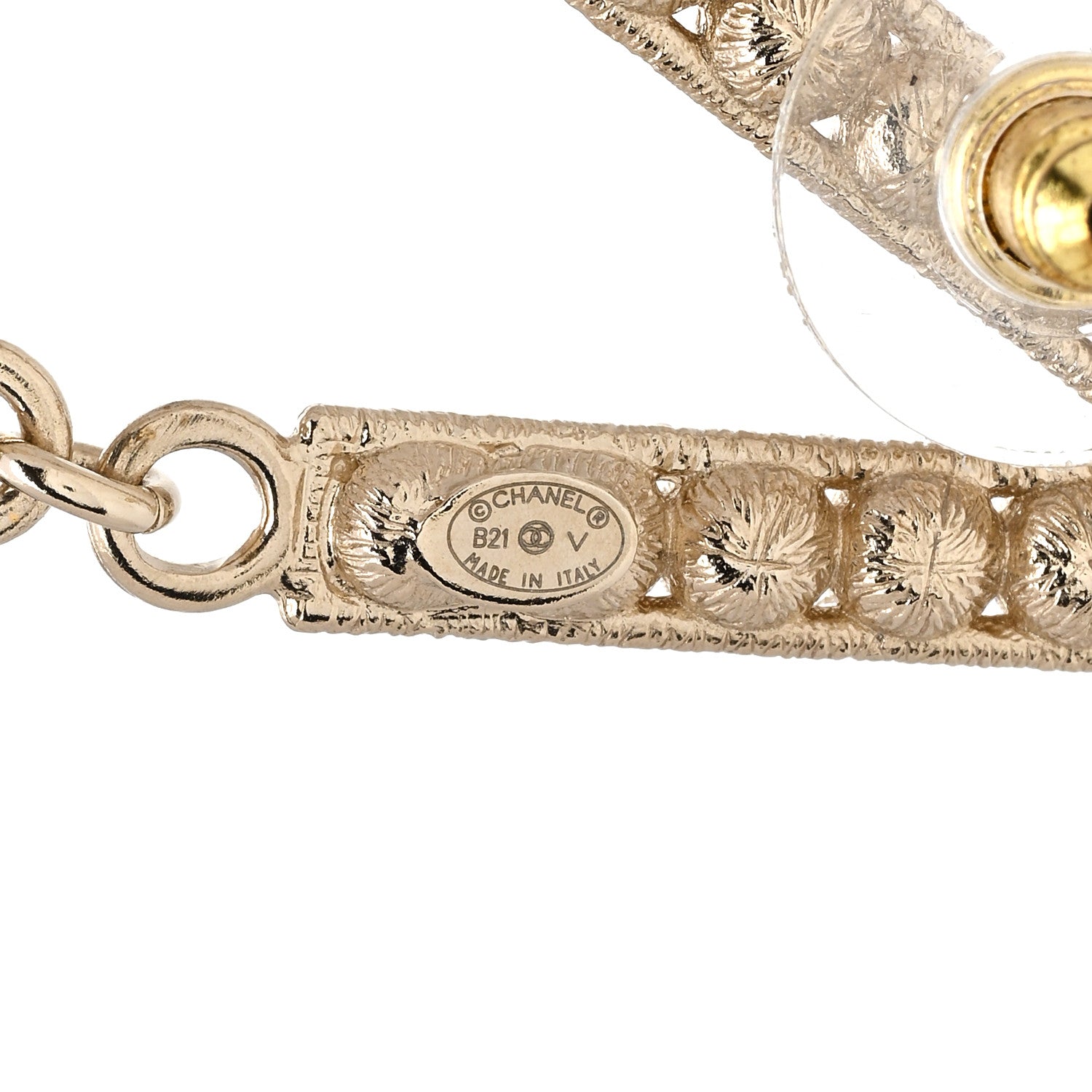 Chanel Crystal Cha-Nel Logo Drop Earrings Gold 4 of 5