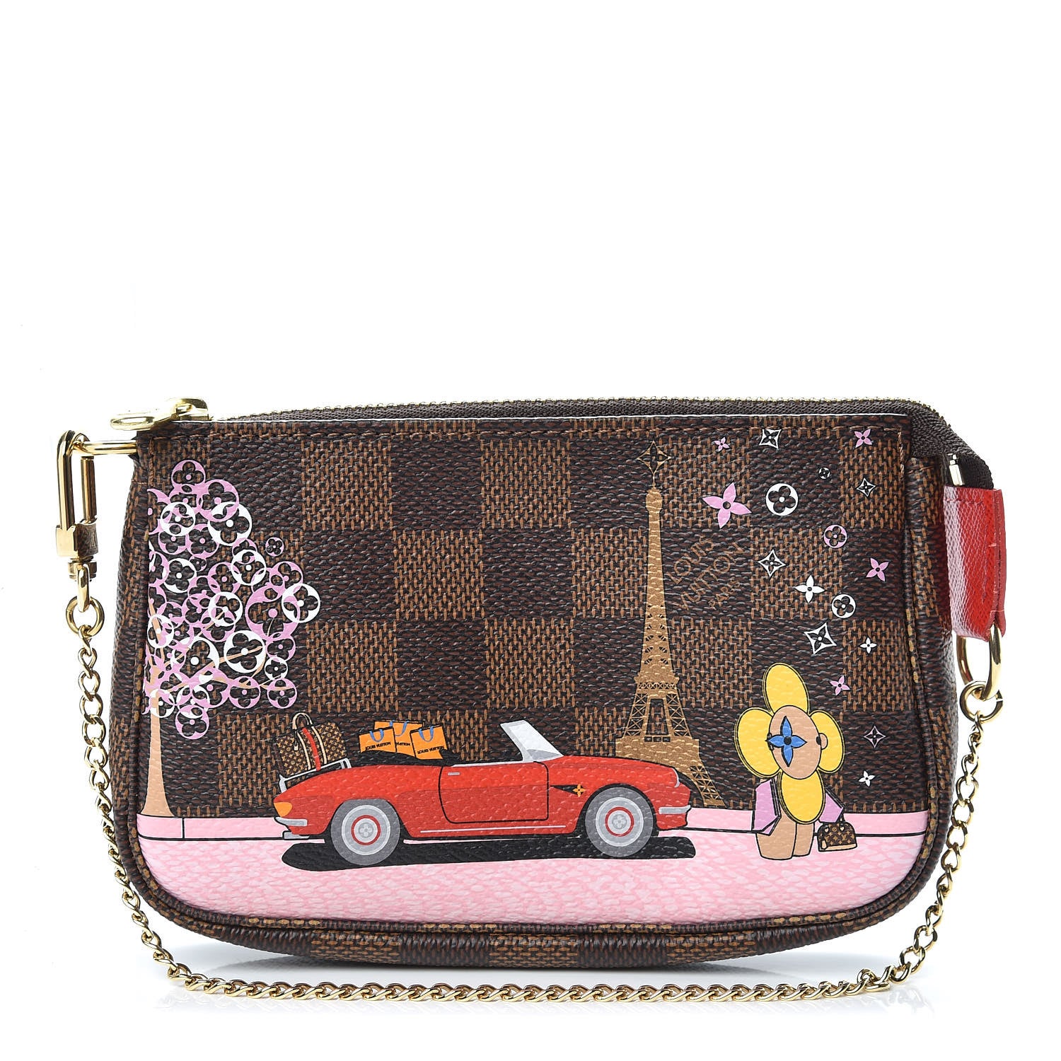 Louis Vuitton Damier Ebene 2019 Christmas Animation Mini Pochette Accessories Red 1 of 8