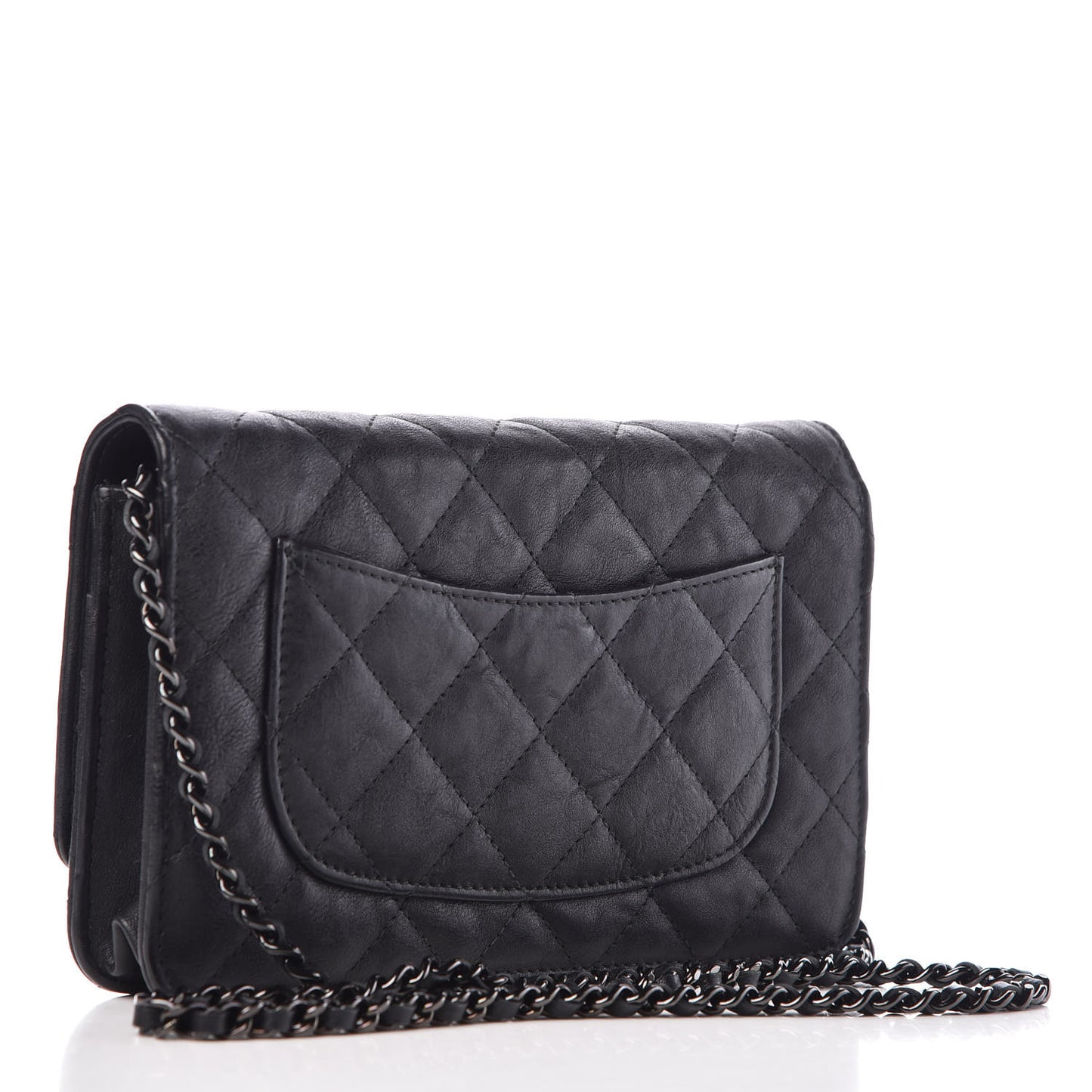 Crumpled Calfskin Quilted Wallet On Chain WOC So Black