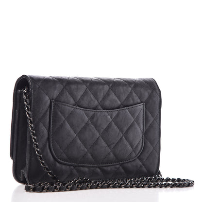 Chanel Crumpled Calfskin Quilted Wallet On Chain WOC So Black 3 of 11