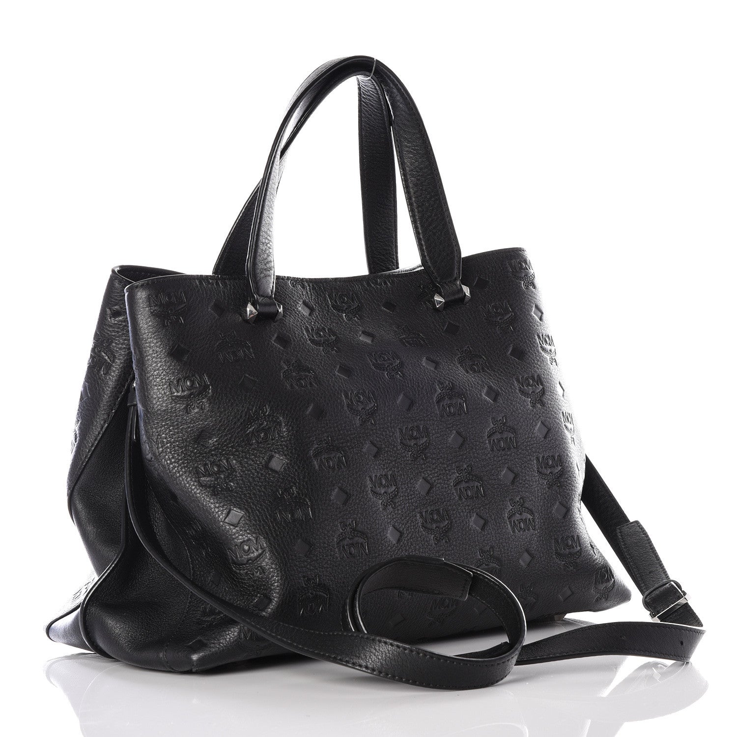 MCM Calfskin Ottomar Monogram Large Essential Tote Black 2 of 14