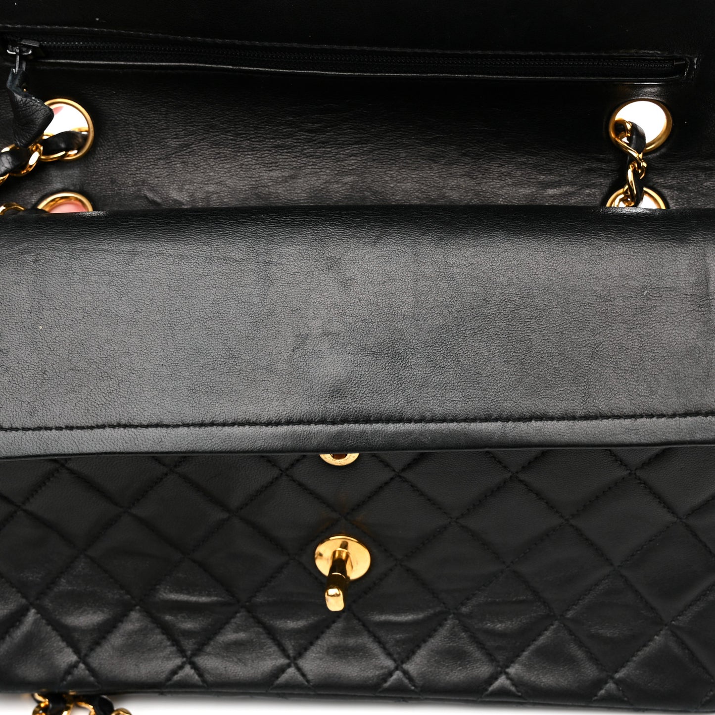 Lambskin Quilted Medium Double Flap Black