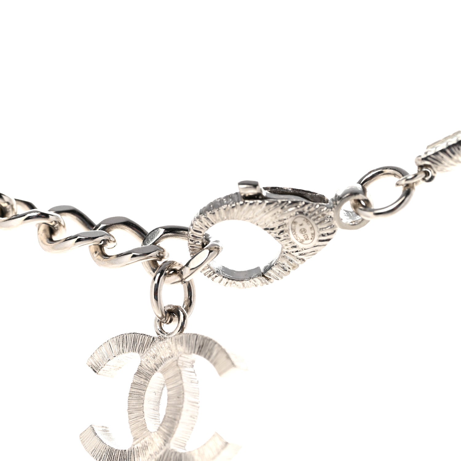 Chanel Pearl Baguette Crystal CC Choker Necklace Silver Black