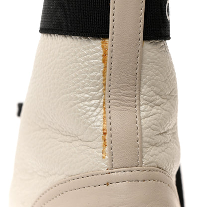 Chanel Pearly Calfskin Patent Calfskin Quilted Lace Up Boots 37.5 White Light Gray Black 10 of 12
