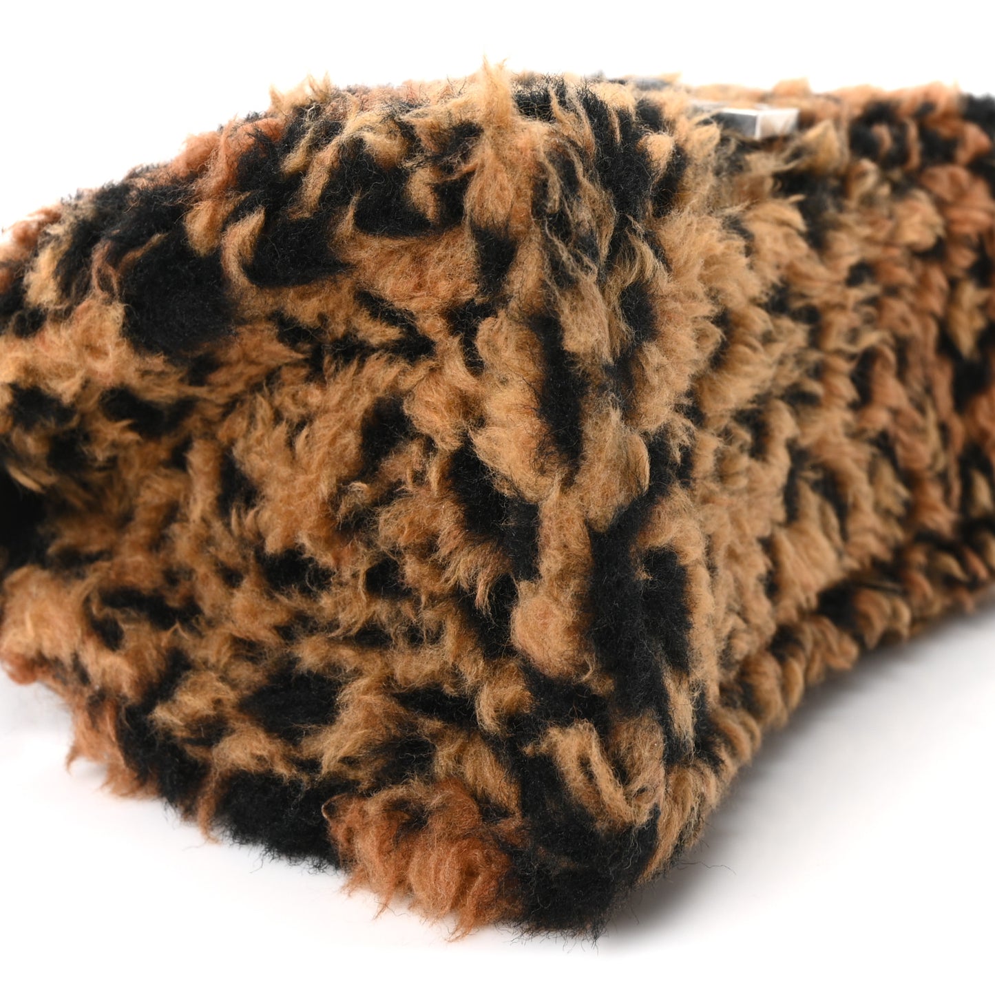 Fleece Leopard Print Small Hourglass Top Handle Bag Brown