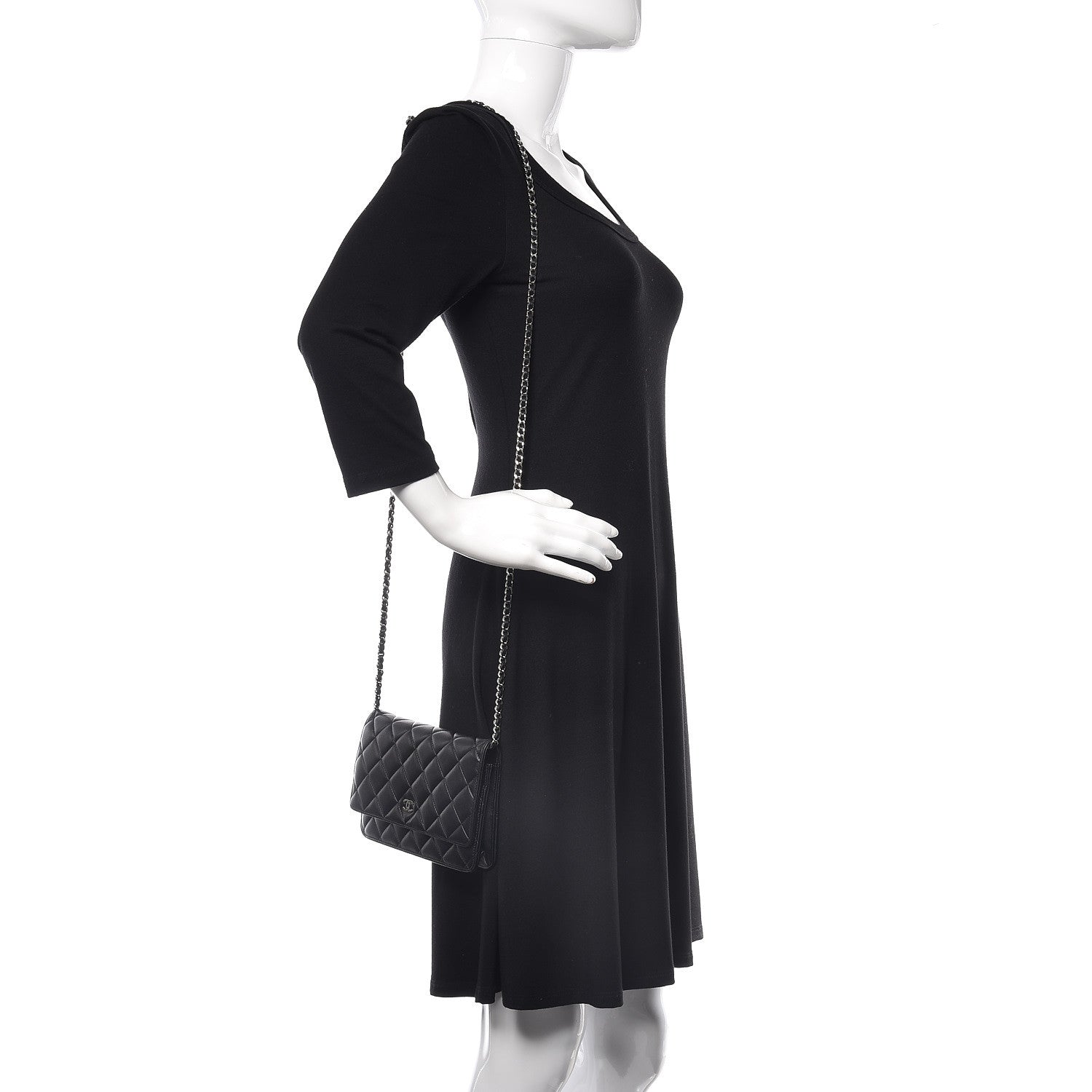 Chanel Lambskin Quilted Wallet On Chain WOC Black 2 of 11