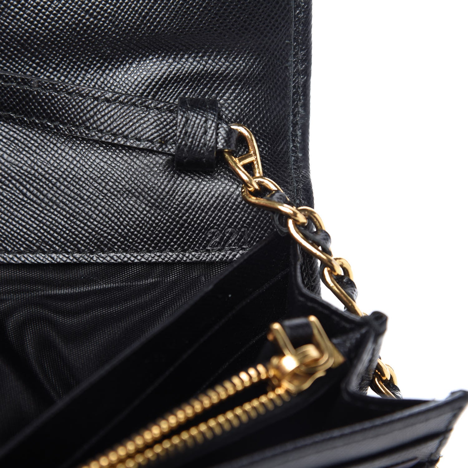 Prada Saffiano Metal Oro Chain Wallet Black 9 of 10