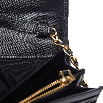 Prada Saffiano Metal Oro Chain Wallet Black 9 of 10