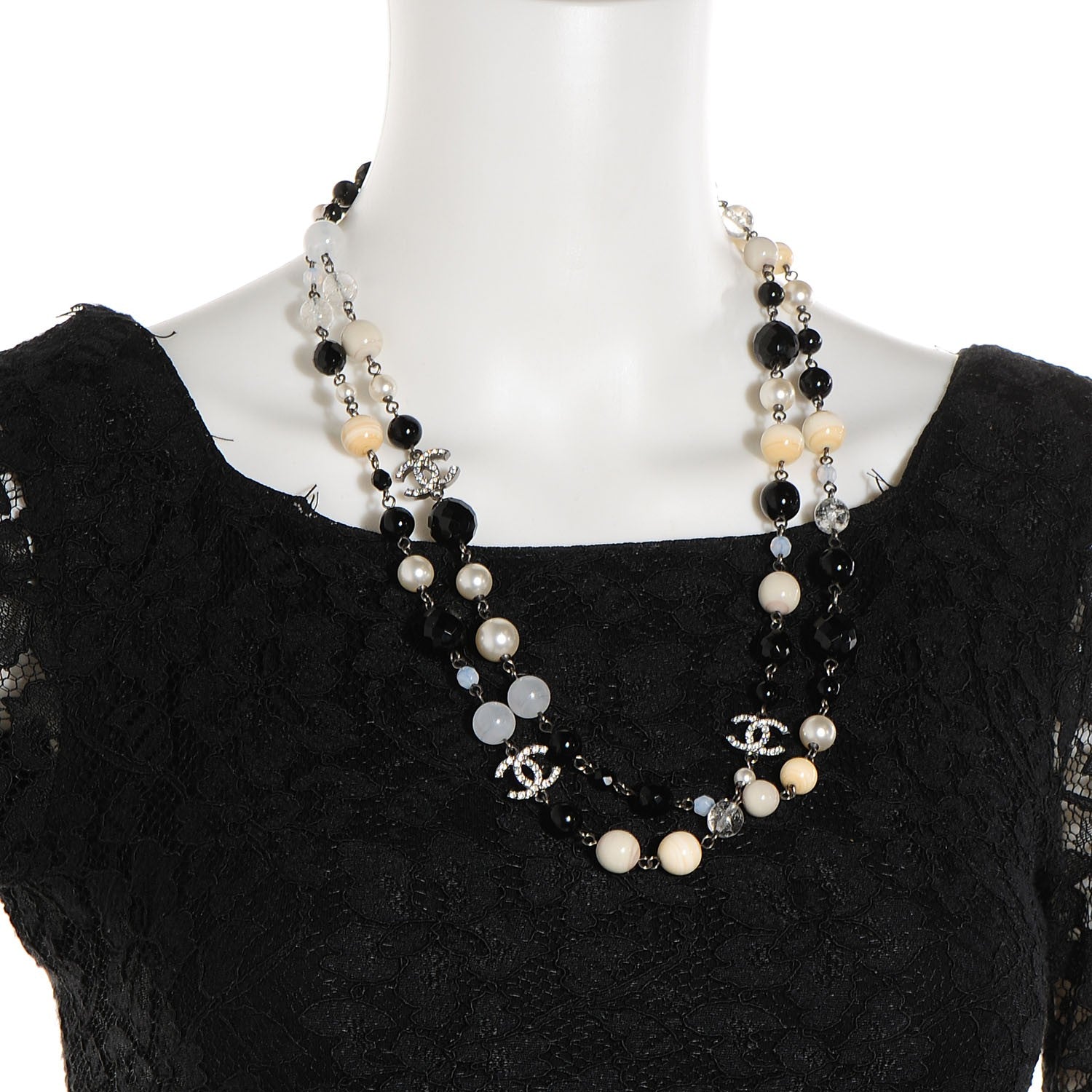 Chanel Pearl Beaded Crystal CC Long Necklace Black 2 of 7