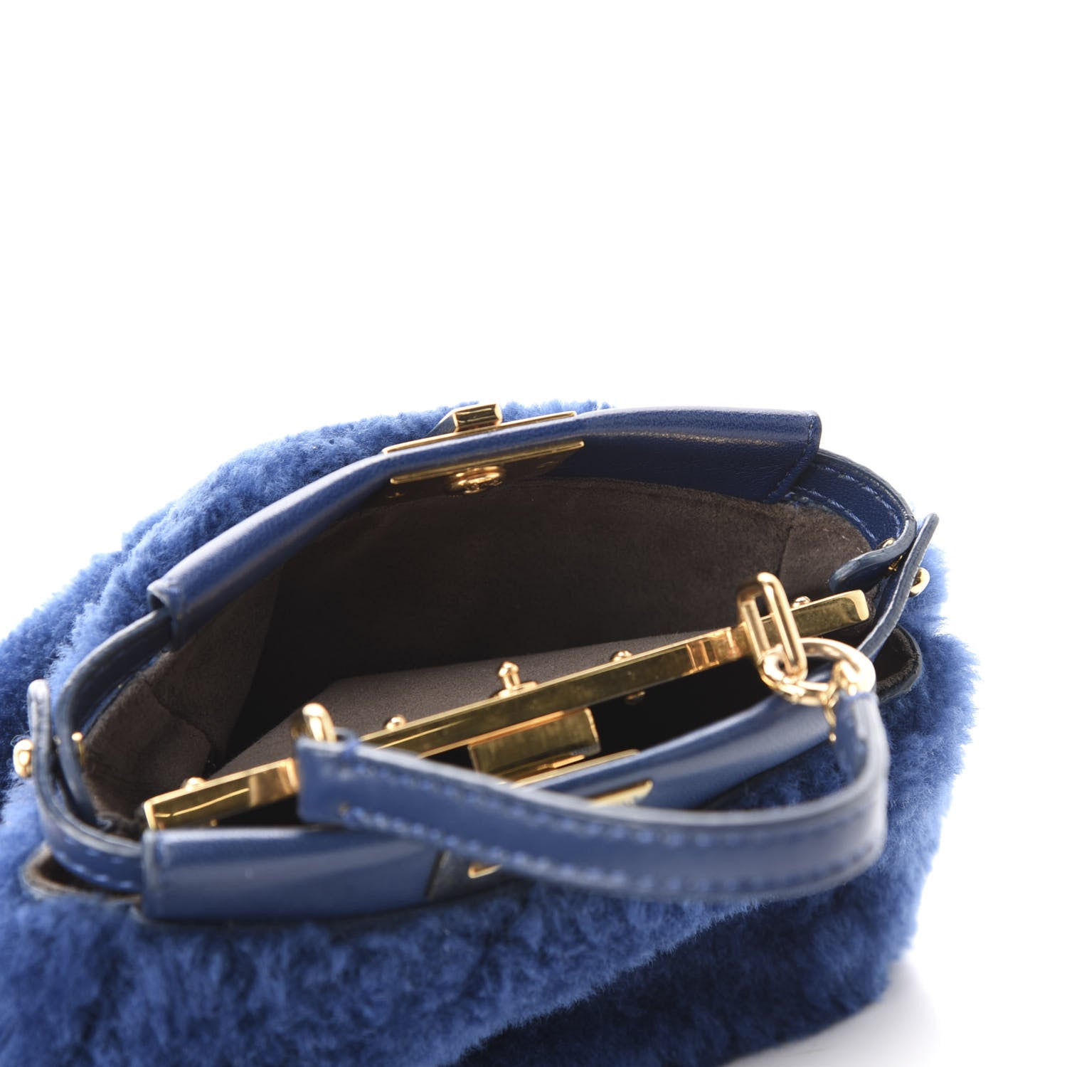 Fendi Shearling Shiny Nappa Micro Peekaboo Iconic Satchel Blue 6 of 11