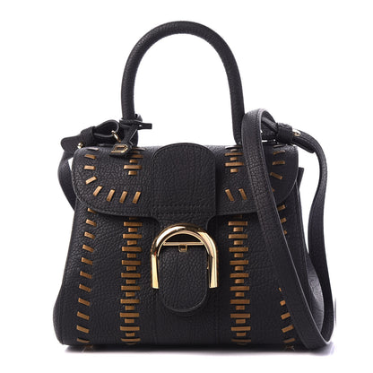 Delvaux Crispy Calfskin Tribal Stitch Mini Brillant Satchel Black Bronze 1 of 9