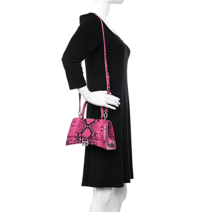 Balenciaga Shiny Calfskin Python Effect Small Hourglass Top Handle Bag Fuchsia Black 2 of 12