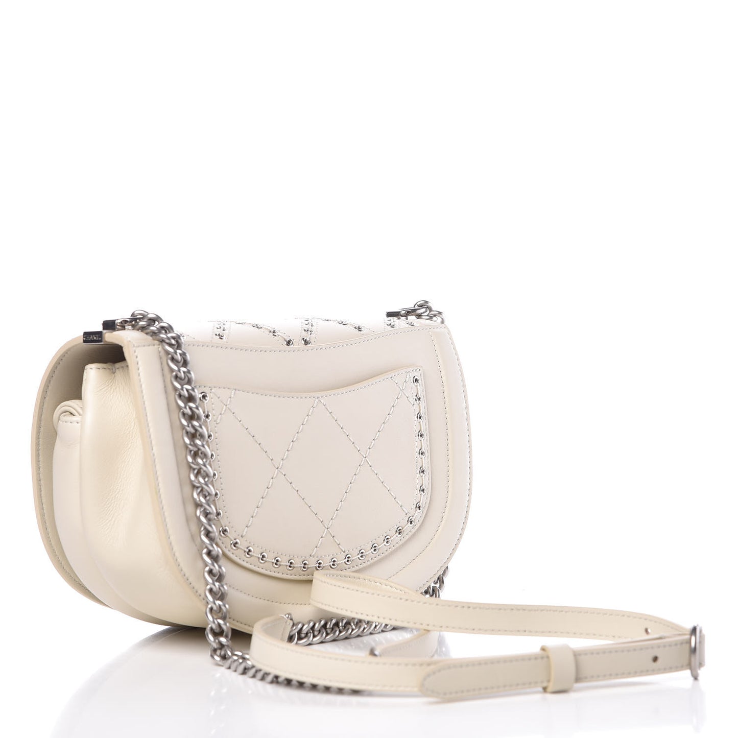 Calfskin Coco Eyelets Small Flap Bag Ivory
