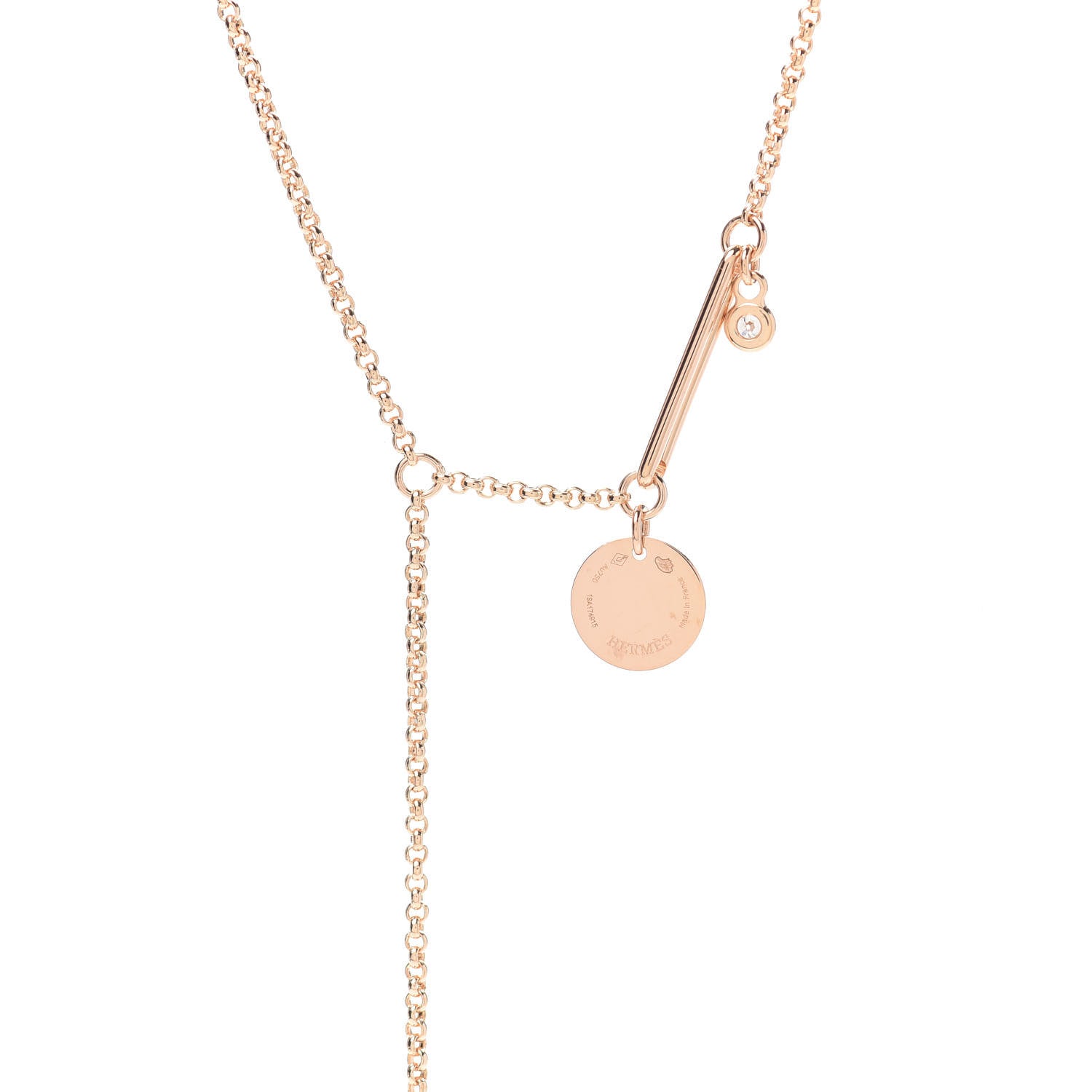 Hermes 18K Rose Gold Diamond TPM Ex-Libris Pendant Necklace 5 of 6