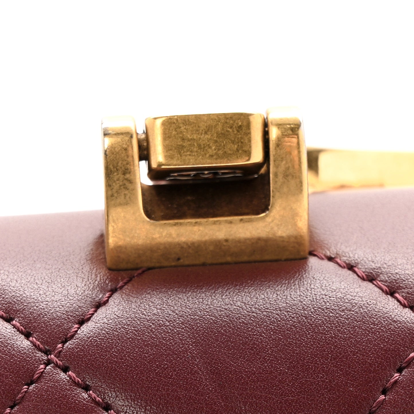 Iridescent Sheepskin Quilted Enamel Top Handle Bag Burgundy