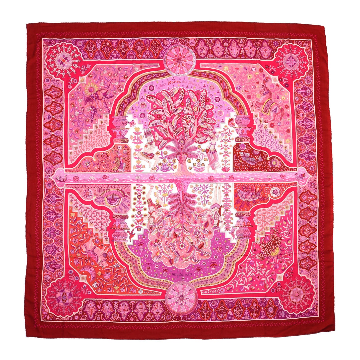 Cashmere Silk Aux Portes Du Palais Shawl 140 Framboise Rose Mauve