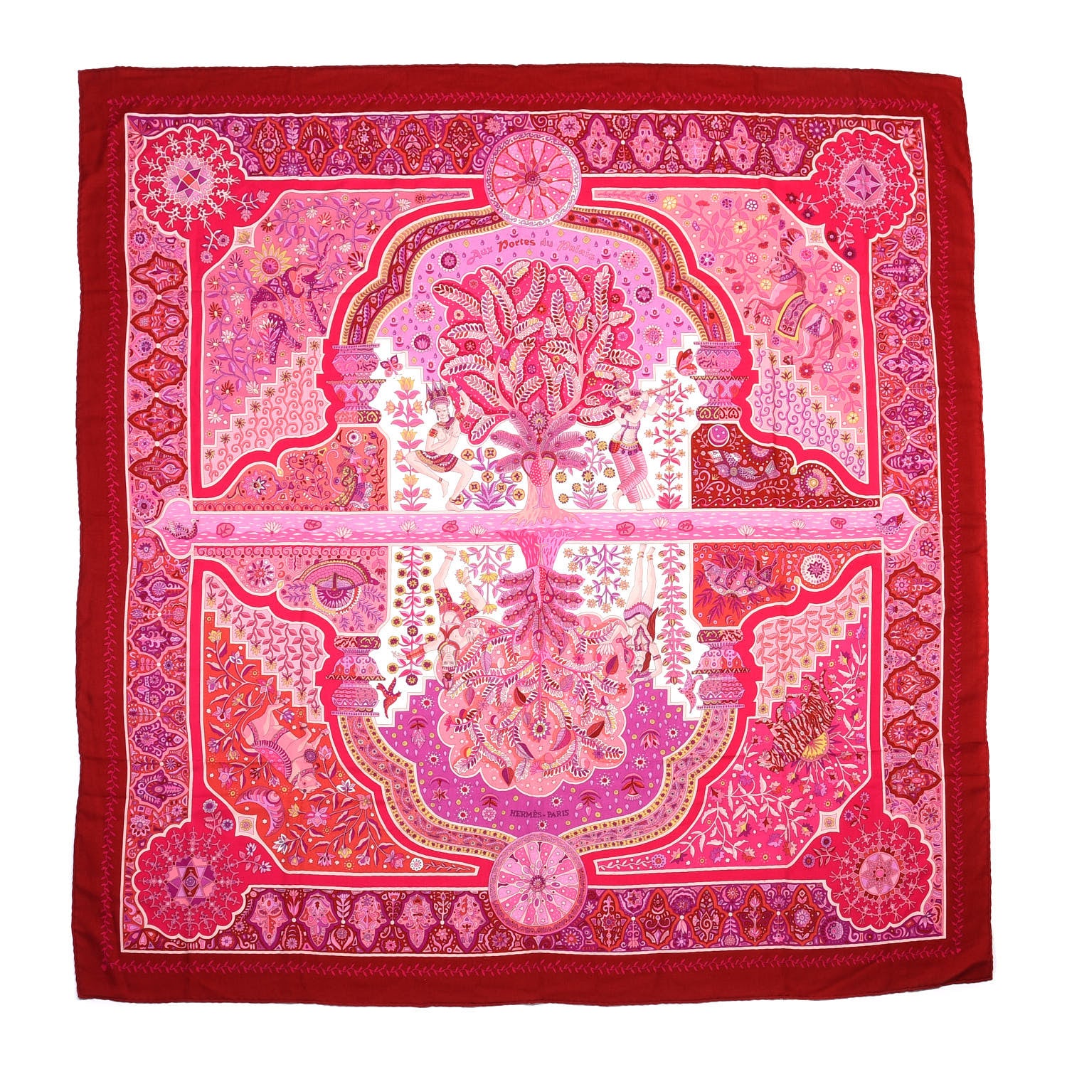 Hermes Cashmere Silk Aux Portes Du Palais Shawl 140 Framboise Rose Mauve 1 of 4