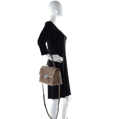 Valentino Garavani Grained Calfskin Rockstud Single Handle Flap Bag Beige 4 of 13