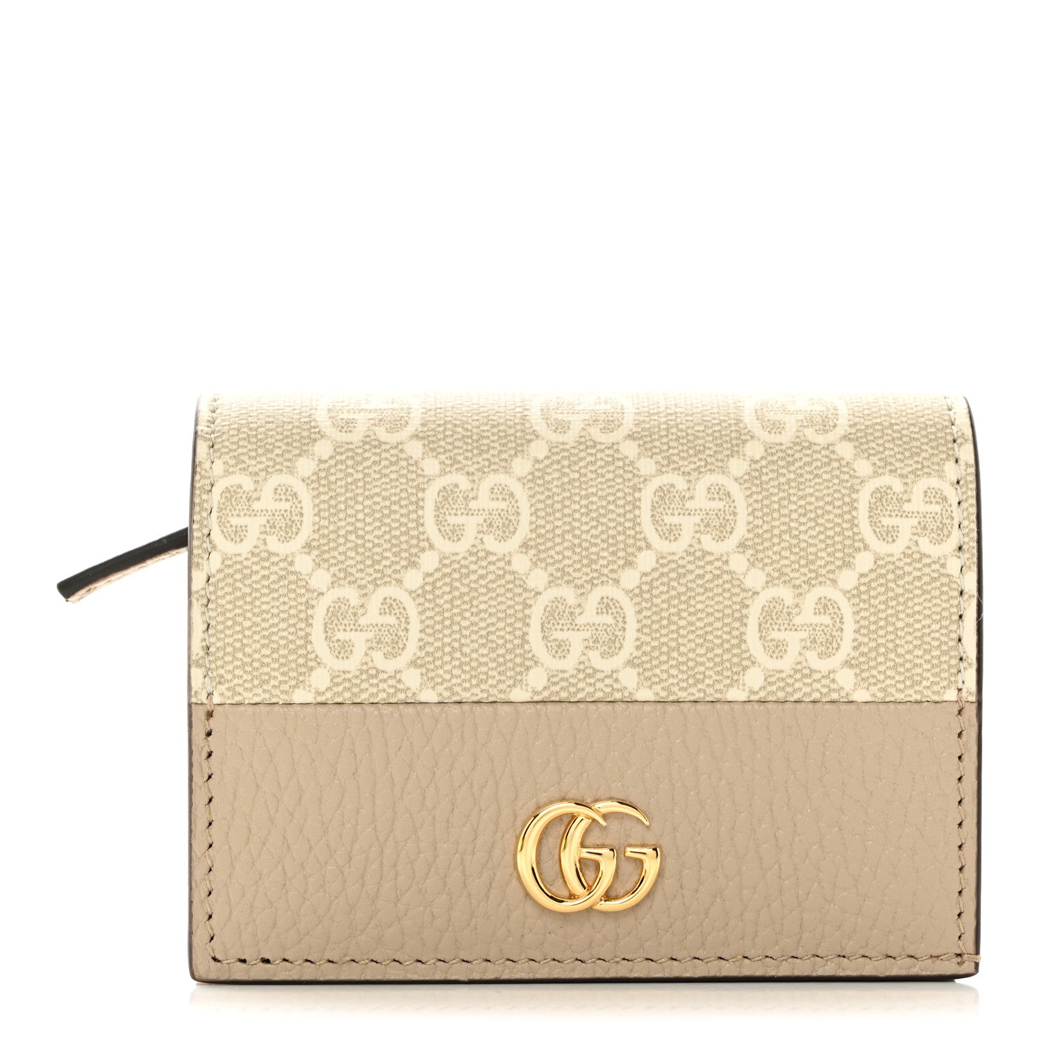 Gucci Dollar Calfskin GG Supreme Monogram GG Marmont Card Case Beige Mystic White Oatmeal 1 of 7