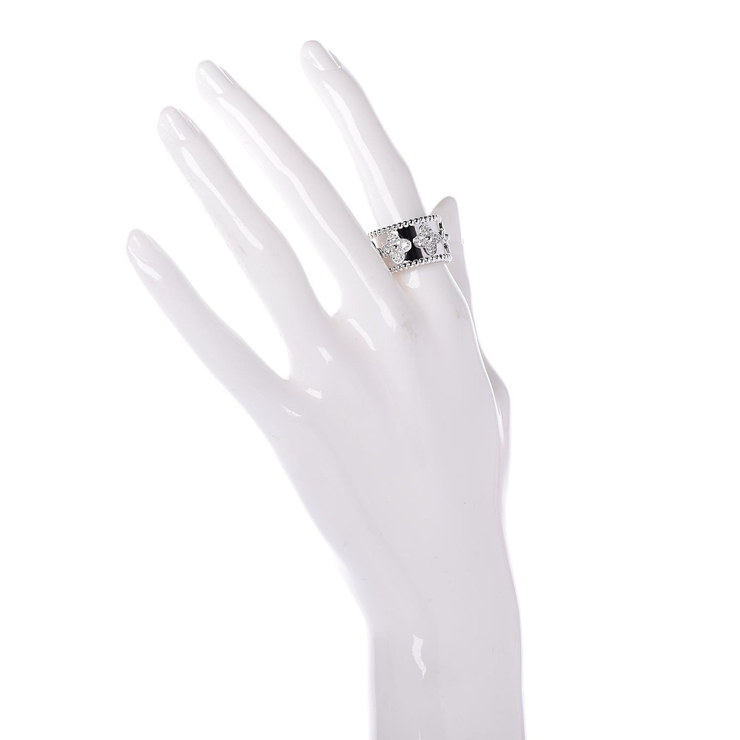 18K White Gold Diamond Perlee Clover Band Ring 53 6.5