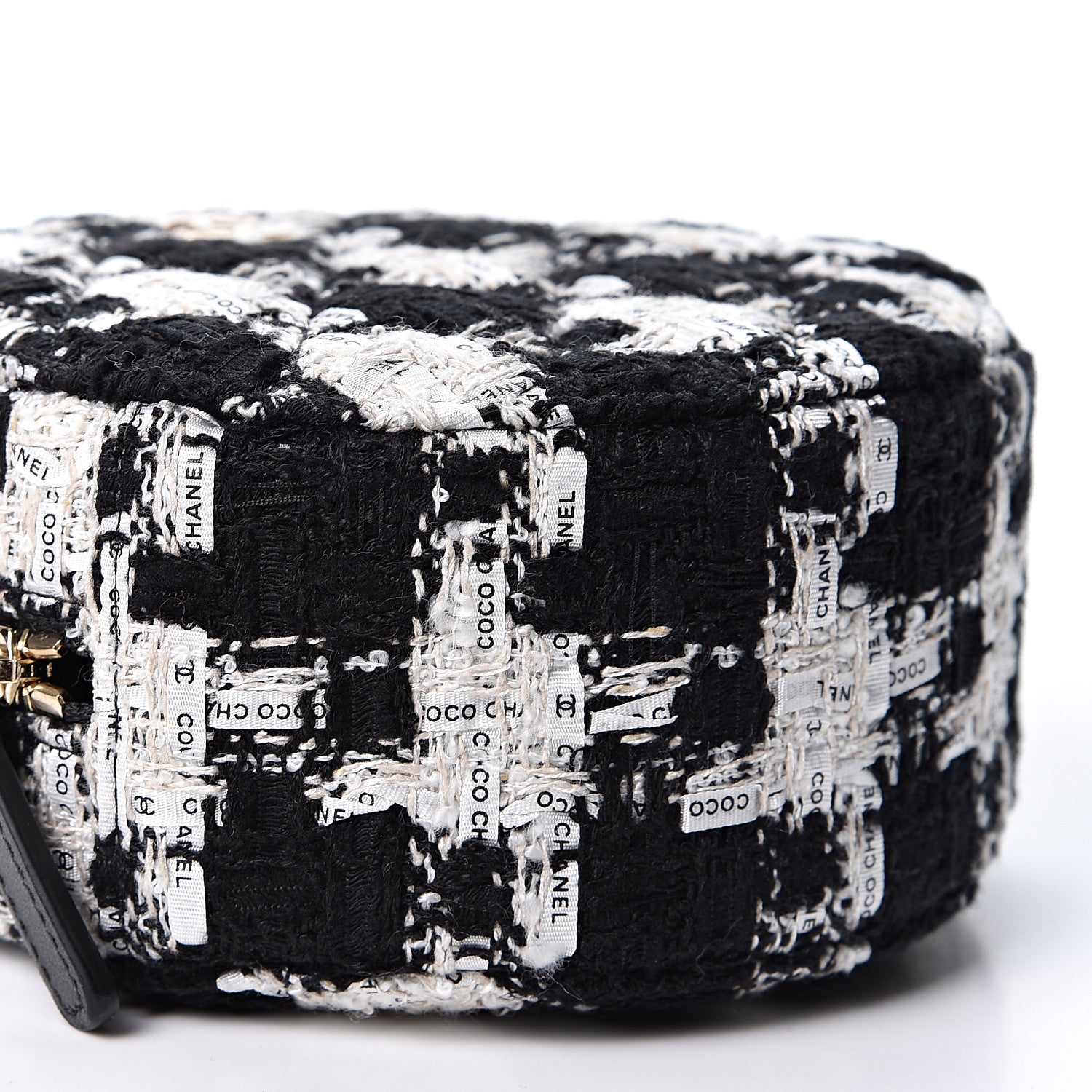 Chanel Tweed Quilted Round Clutch With Chain Black Ecru White 7 of 10