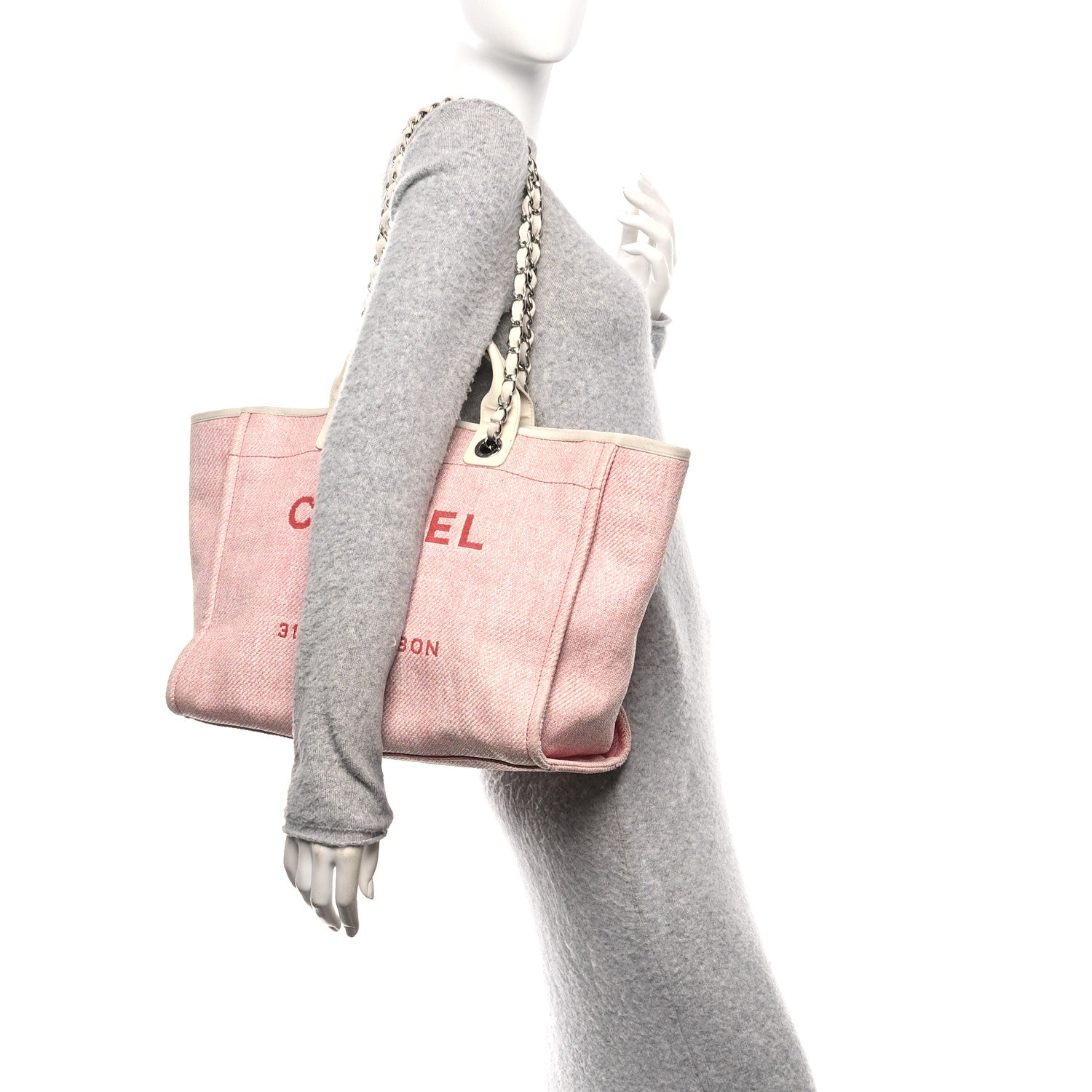 Chanel Woven Straw Raffia Medium Deauville Tote Pink White 2 of 10