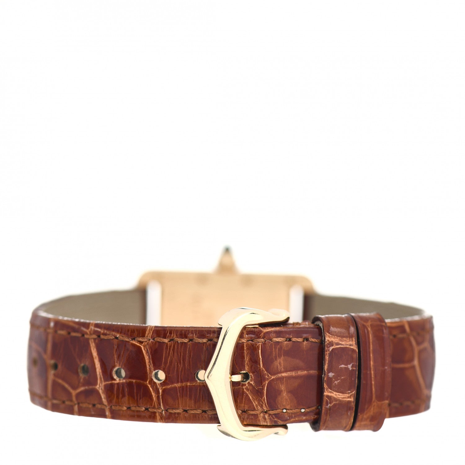 Cartier 18K Yellow Gold Alligator 22mm Tank Louis Quartz Watch Brown 3 of 5