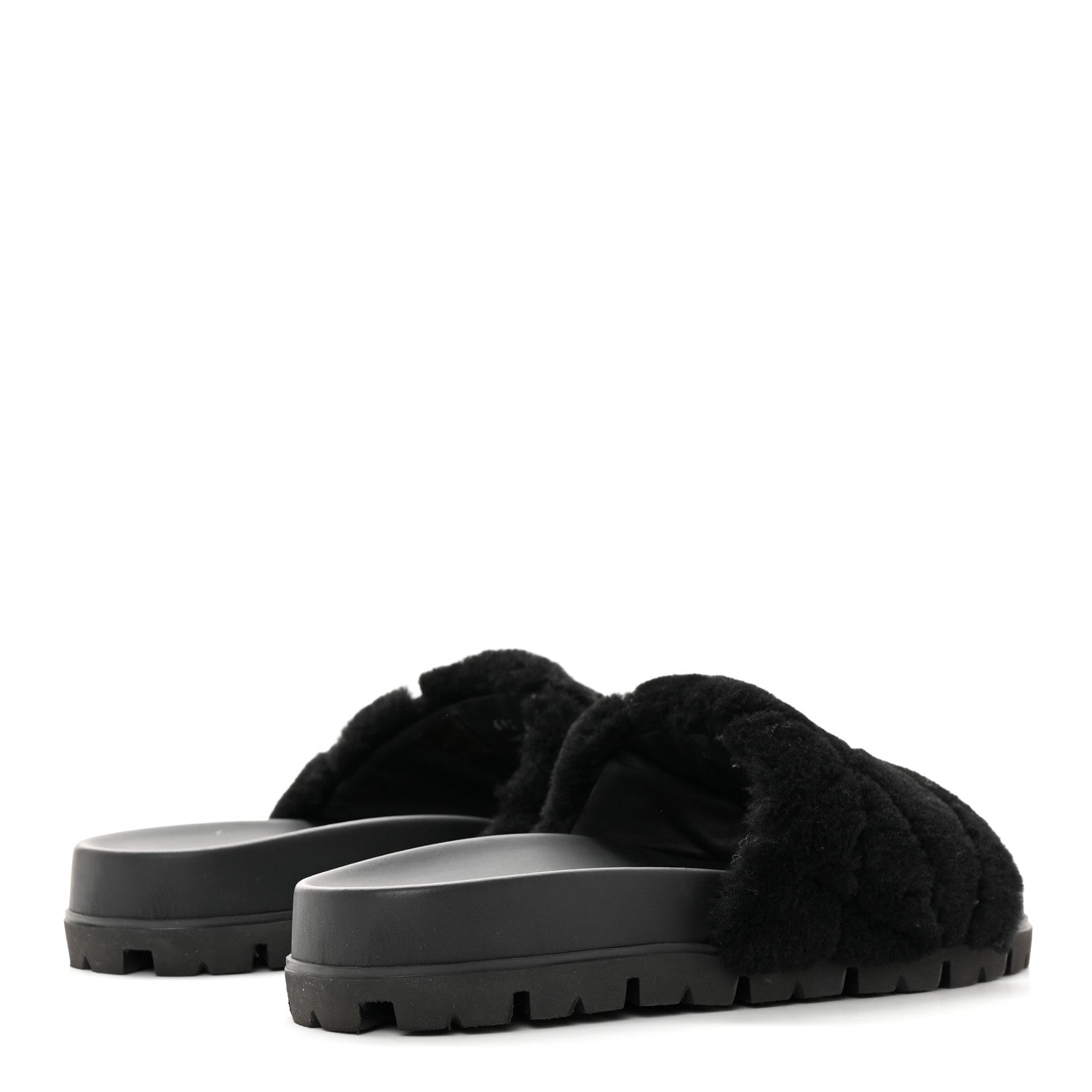 Prada Shearling Metal Triangle Logo Lug Sole 20mm Slide Sandals 41 Black 4 of 9