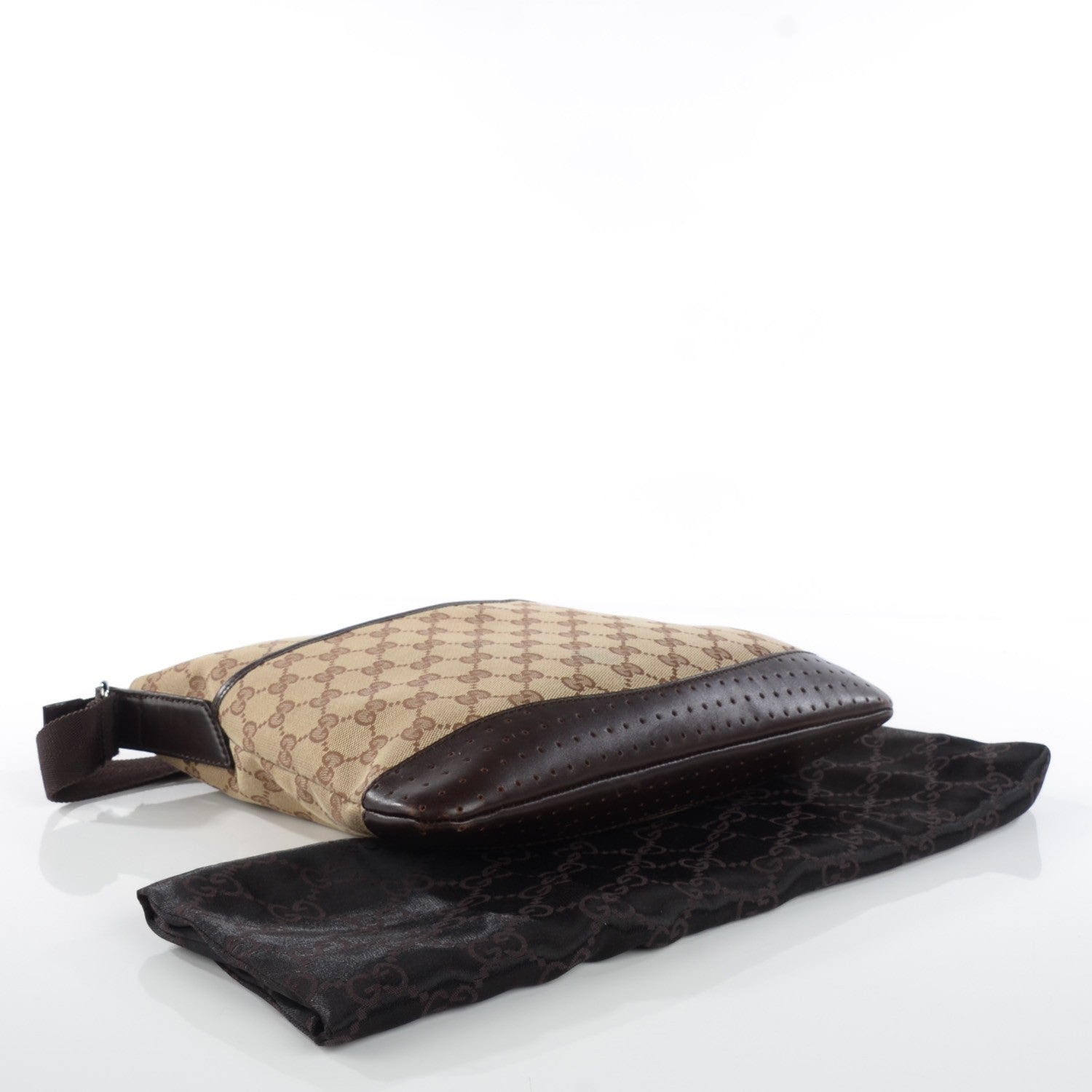 Gucci Monogram Calfskin Perforated Medium Flat Messenger Bag Dark Brown 4 of 8