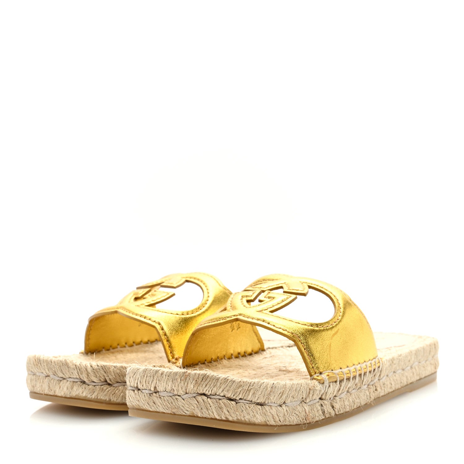 Gucci Nappa Interlocking G Espadrille Slide Sandals 36.5 Gold 2 of 6