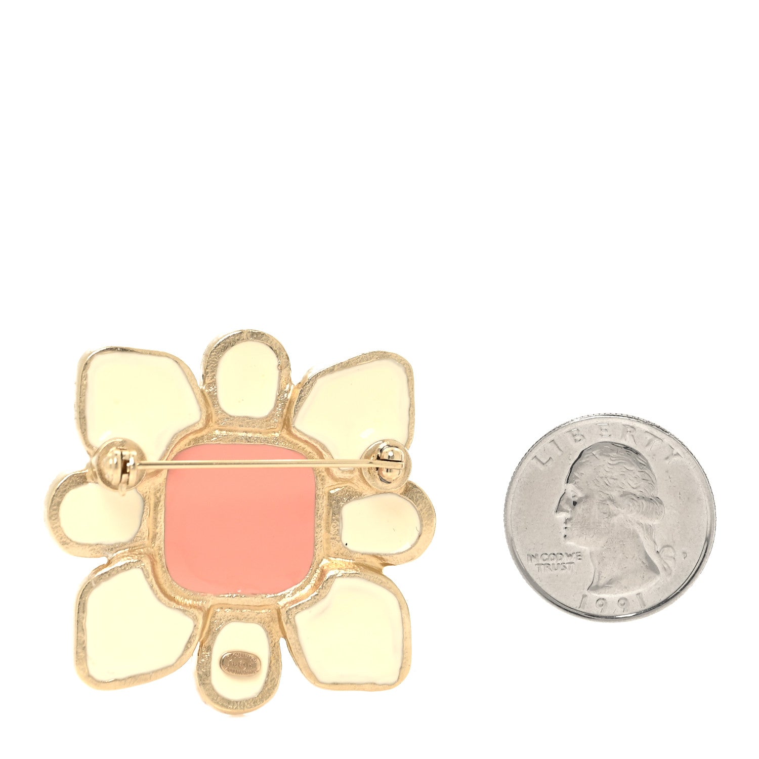 Chanel Gripoix CC Brooch Gold White Pink 2 of 3
