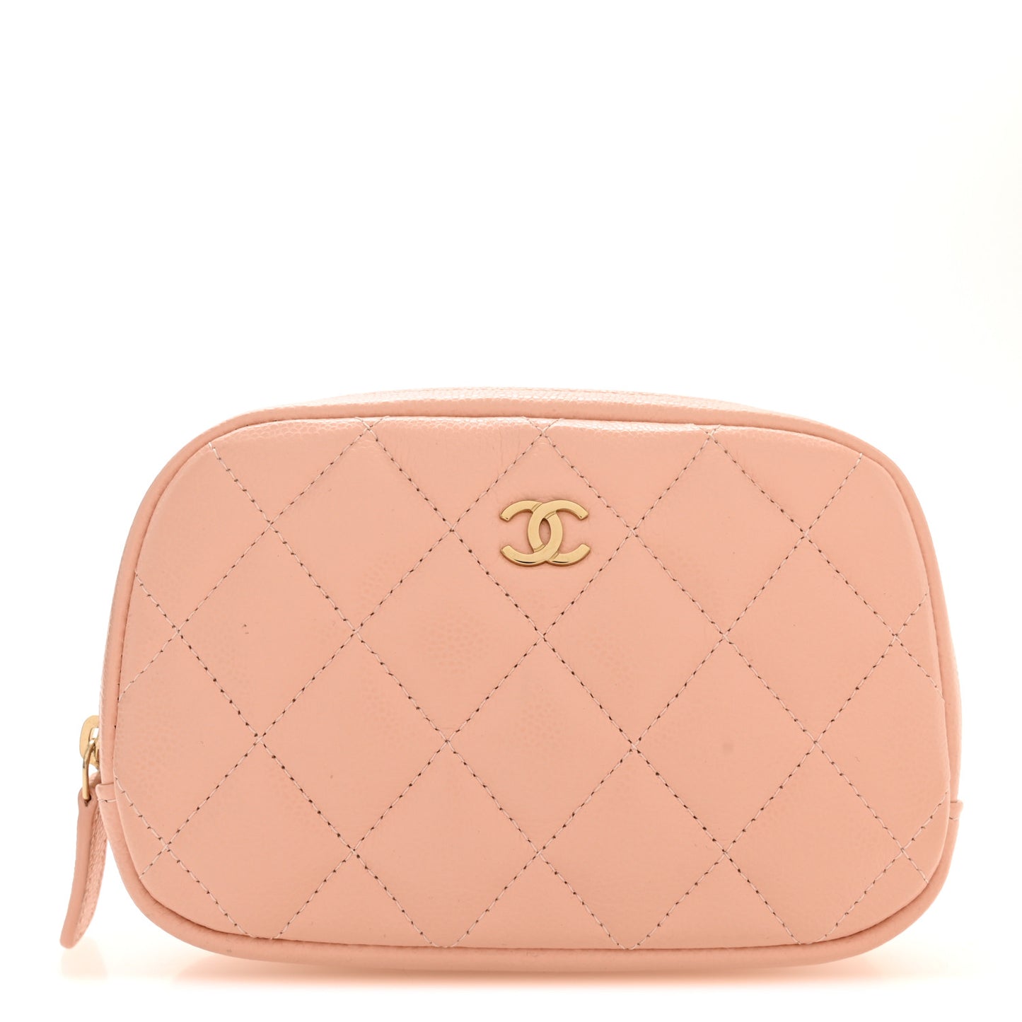 Caviar Quilted Small Curvy Pouch Cosmetic Case Light Pink