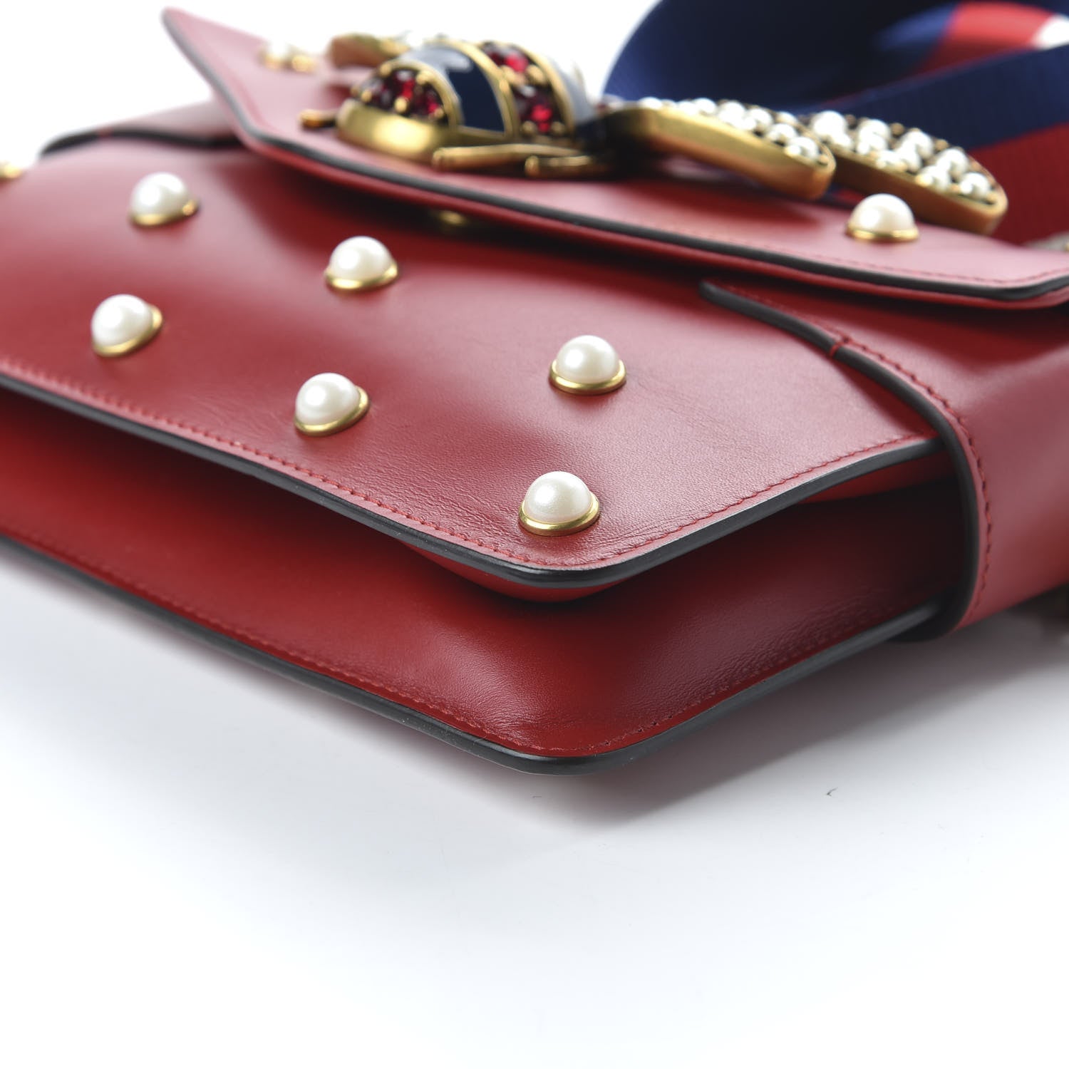 Gucci Nappa Pearl Studded Mini Queen Margaret Broadway Shoulder Bag Hibiscus Red 9 of 10