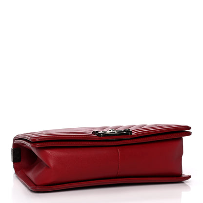 Chanel Calfskin Chevron Quilted Medium Boy Flap Dark Red 3 of 17