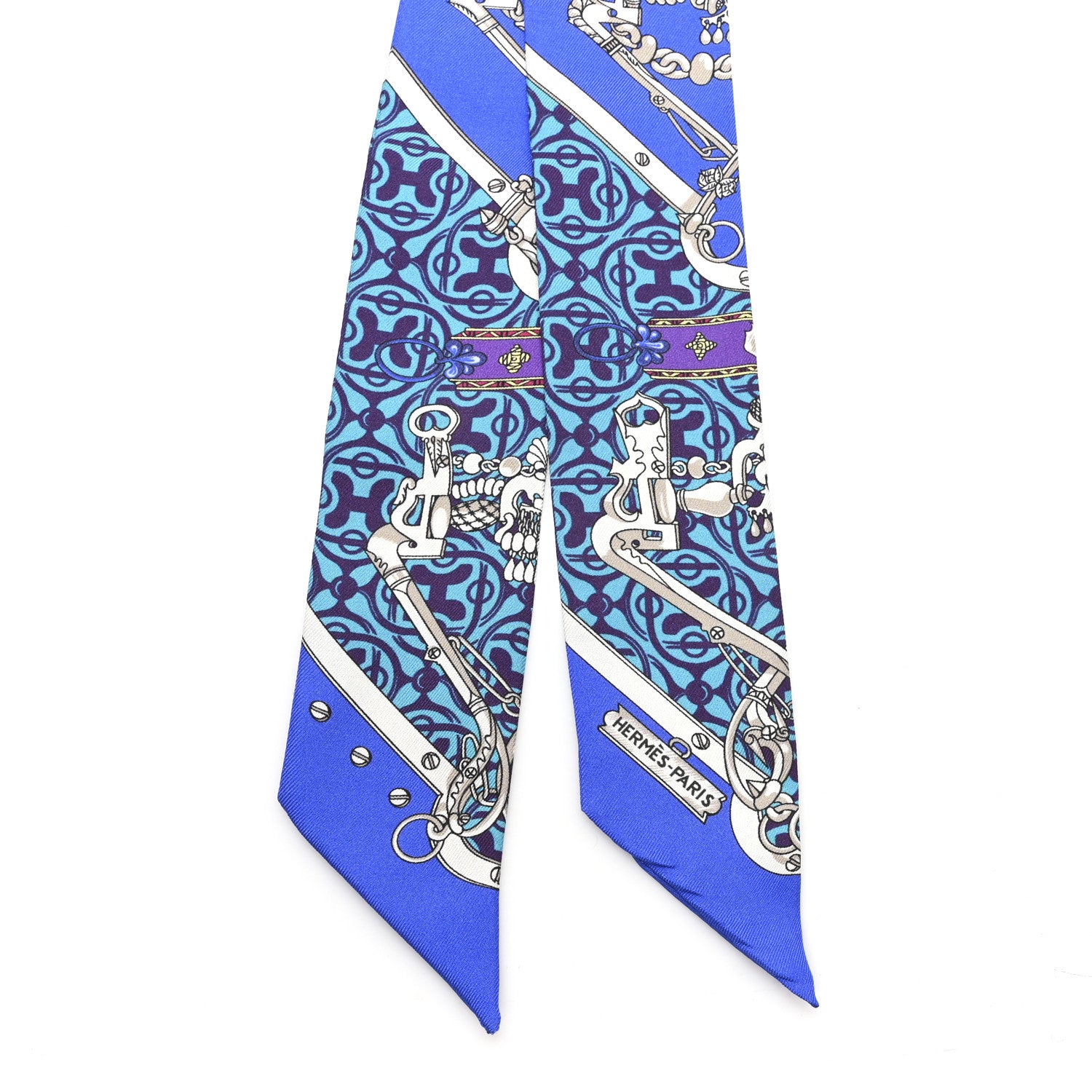 Hermes Silk Mors Et Gourmettes Remix Twilly Bleu Roy Turquoise Prune 2 of 4