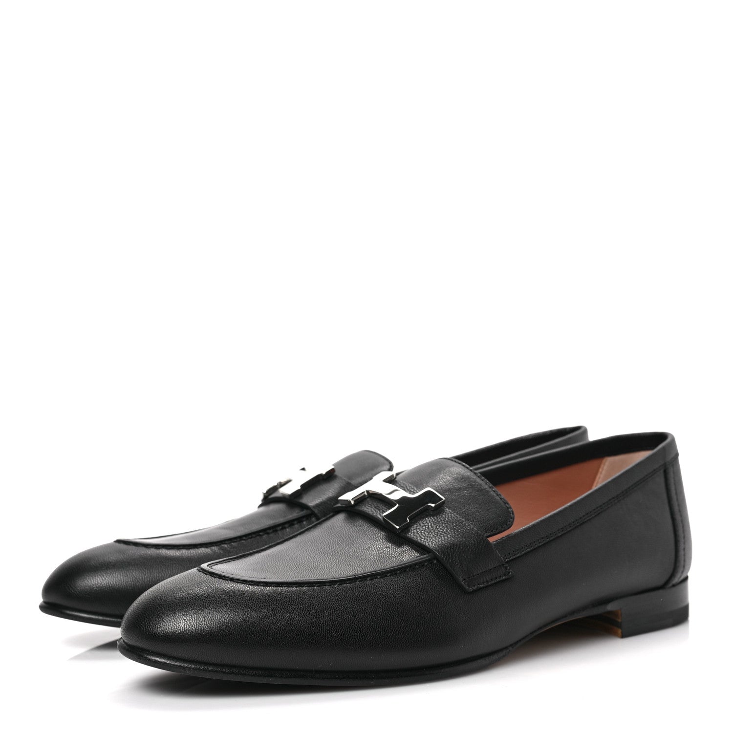 Hermes Goatskin Womens Paris Loafers 38.5 Black 3 of 7