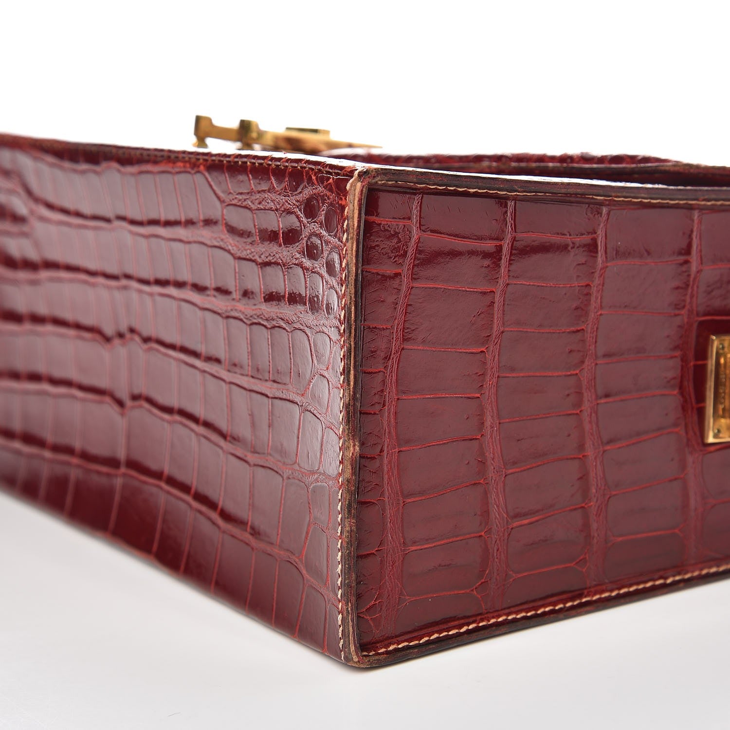 Hermes Shiny Porosus Crocodile Handbag Rouge H 9 of 13